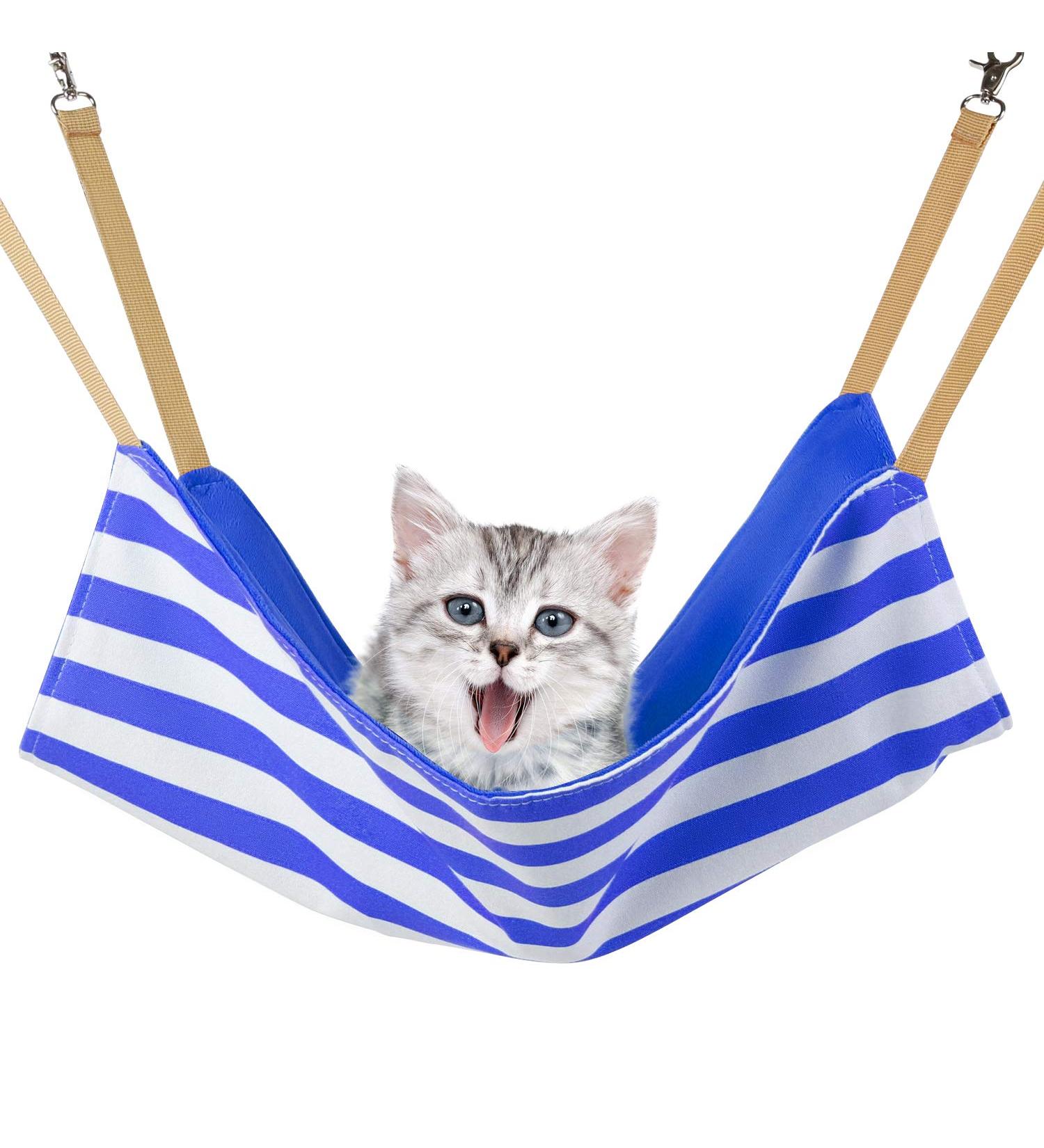 Whollyup Cat Hammock Bed - Soft Hanging Pet Bed for Kittens, Ferrets, and Small Pets | Royal Blue Stripe - Buy Online on SooperMarket.com