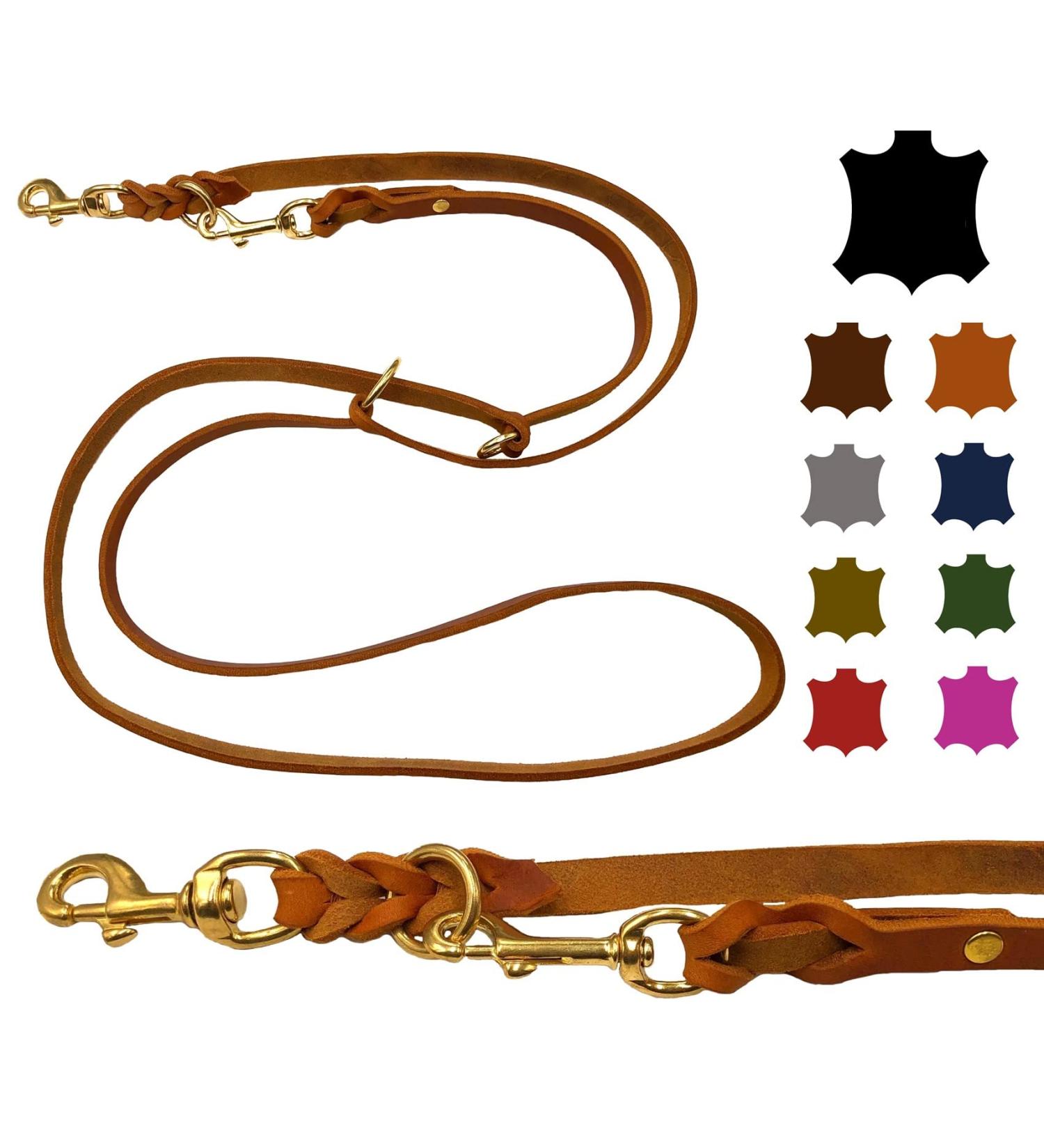 Dogeleine Adjustable Fat Leather Leash for Small & Large Dogs 2m to 5m Lengths in Cognac - Buy Online on SooperMarket.com