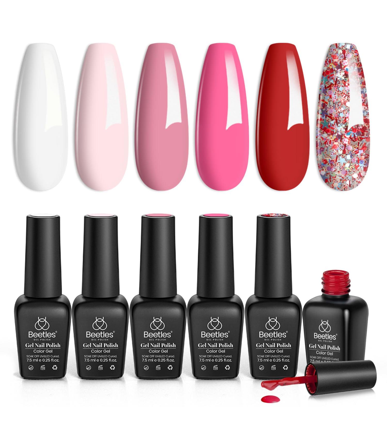 Beetles Gel Nail Polish Set - 6 Colors Pink Rose Red Glitter Kit | Fall in Love Collection for Women | Valentine's Day Nails Gifts - Buy Online on SooperMarket.com