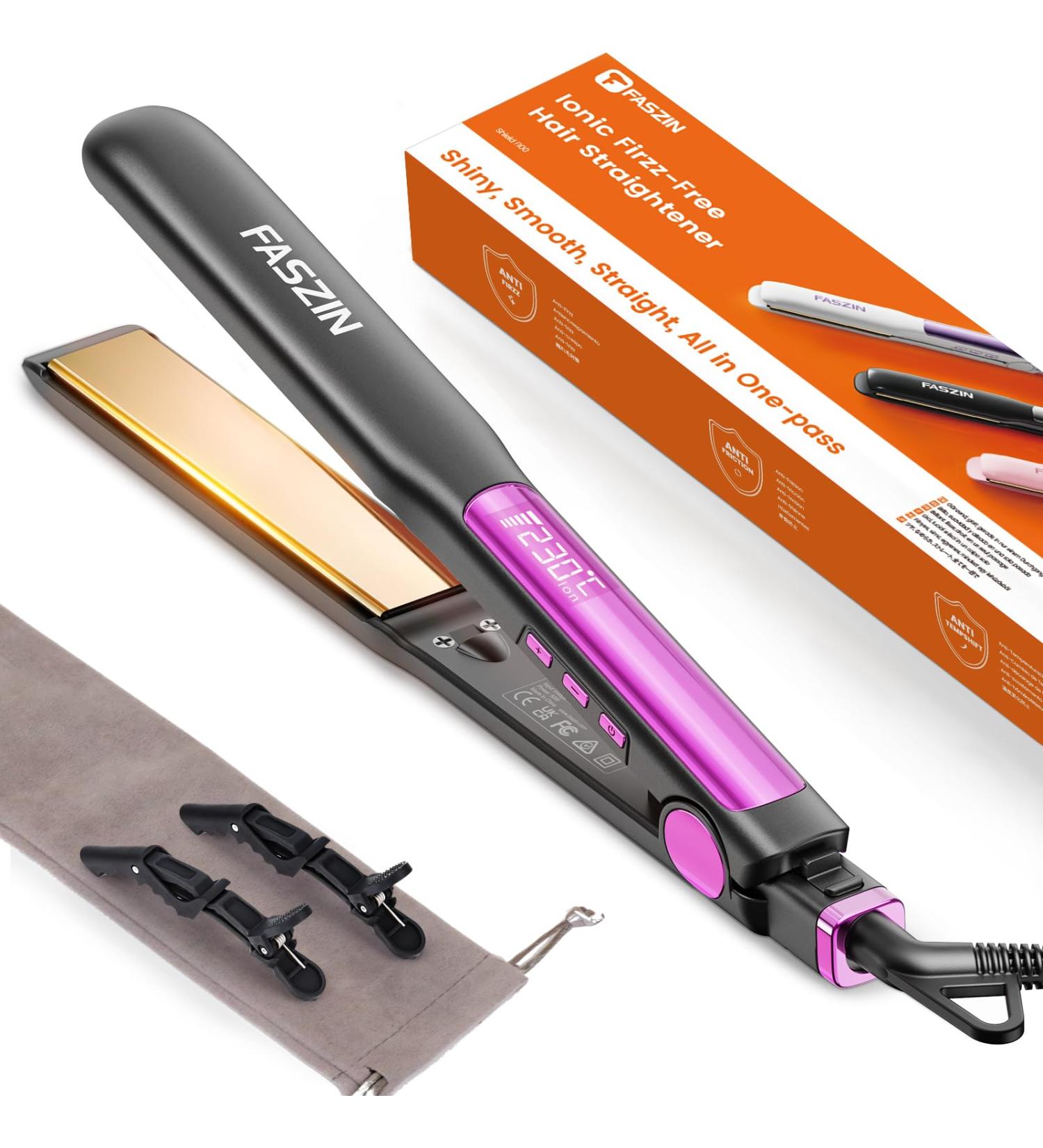 Professional Hair Straightener - 1.18" Ionic Titanium Flat Iron & Curler Fast Heat Up LED Display Gray - Buy Online on SooperMarket.com
