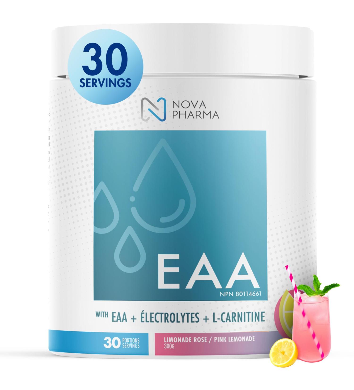 NOVA PHARMA EAA Supplement - Muscle Recovery Supplements - Amino Acids - 30 Servings - 4 Flavors (Pink lemonade) - Buy Online on SooperMarket.com