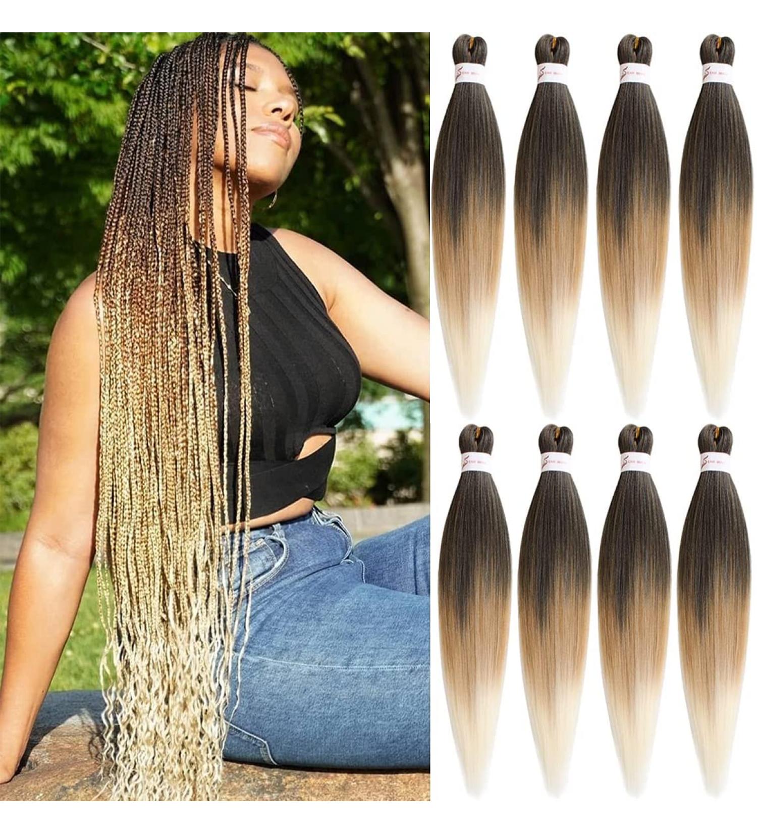Leeven 8 Packs Pre Stretched Braiding Hair Extension 36 Inch Ombre EZ Braids Crochet Hair for Box Braids Pre Stretched Braiding Hair Extensions /1B27613# 36 Inch (Pack of 8) 1B/27/613# - Buy Online on SooperMarket.com