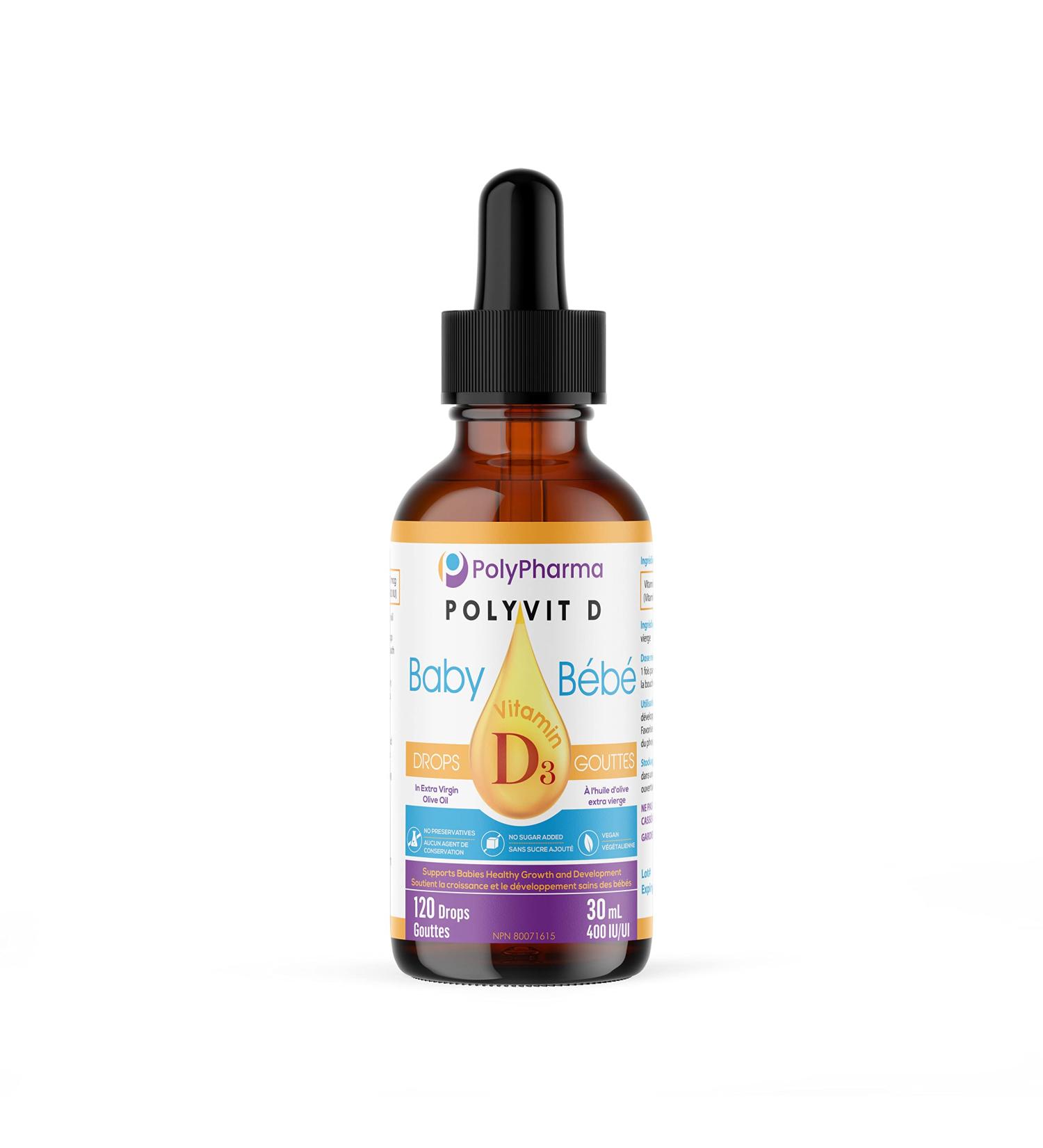 POLYVIT D Baby Vitamin D Drops Vegan D3 Supplement Growth & Development of Bones & Teeth Immune System Support Easy Calcium Absorption For Infants Toddlers Kids 400 IU per Drop 4 Month Supply - Buy Online on SooperMarket.com