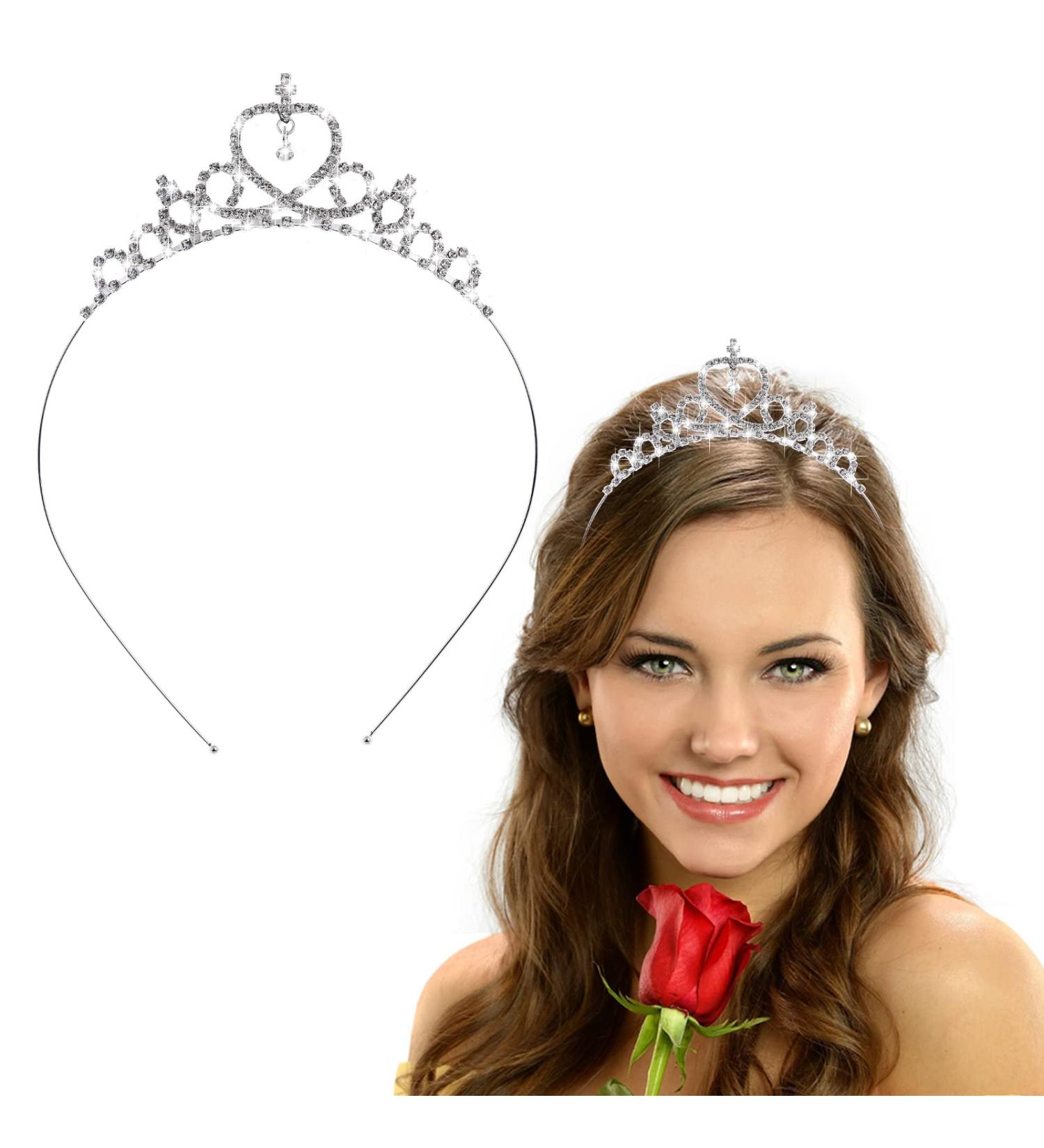 WLLHYF Silver Princess Crown Crystal Sash Tiara Rhinestone Headband Hair Accessories for Birthday Christmas Decoration Women Girls Bridal Wedding Hair Bands Jewellery Baroque - Buy Online on SooperMarket.com