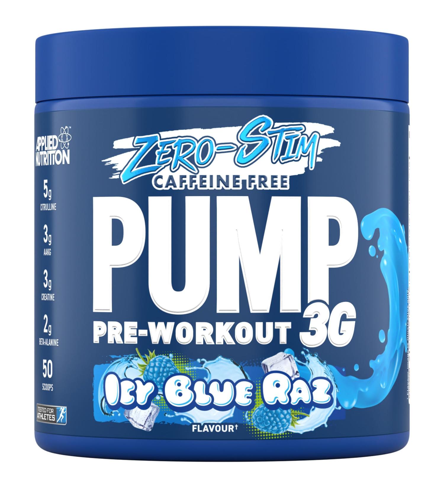 Applied Nutrition Pump Zero Pre Workout - Caffeine Free Energy & Performance (375g - 25 Servings) - Icy Blue Raz Flavor - Buy Online on SooperMarket.com