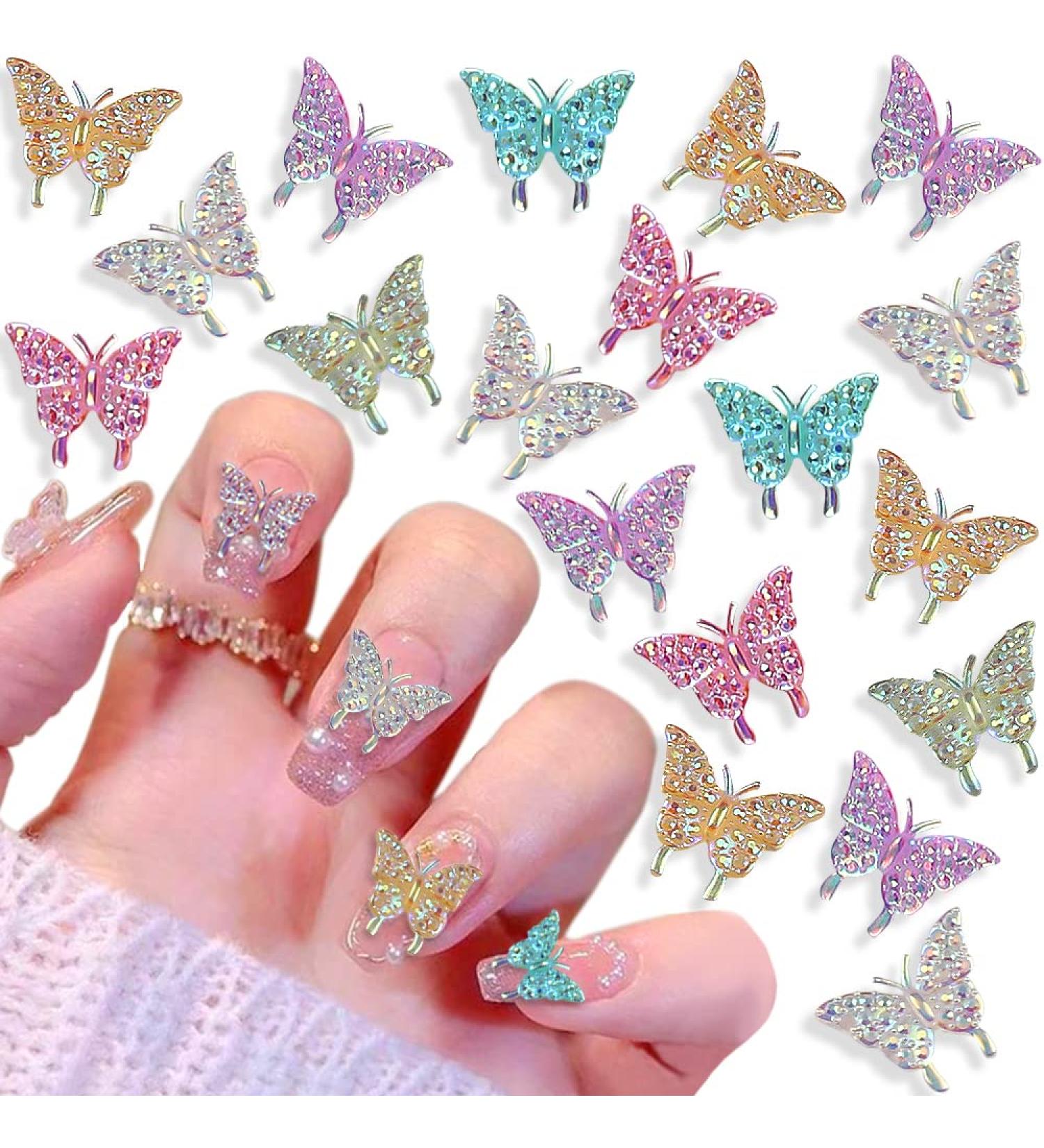 Dornail 50pcs 3D Butterfly Nail Charms for Acrylic Nails | Aurora Resin Butterfly Charms for Nail Art | Mixed Color Butterflies Rhinestones and Decorations - Buy Online on SooperMarket.com