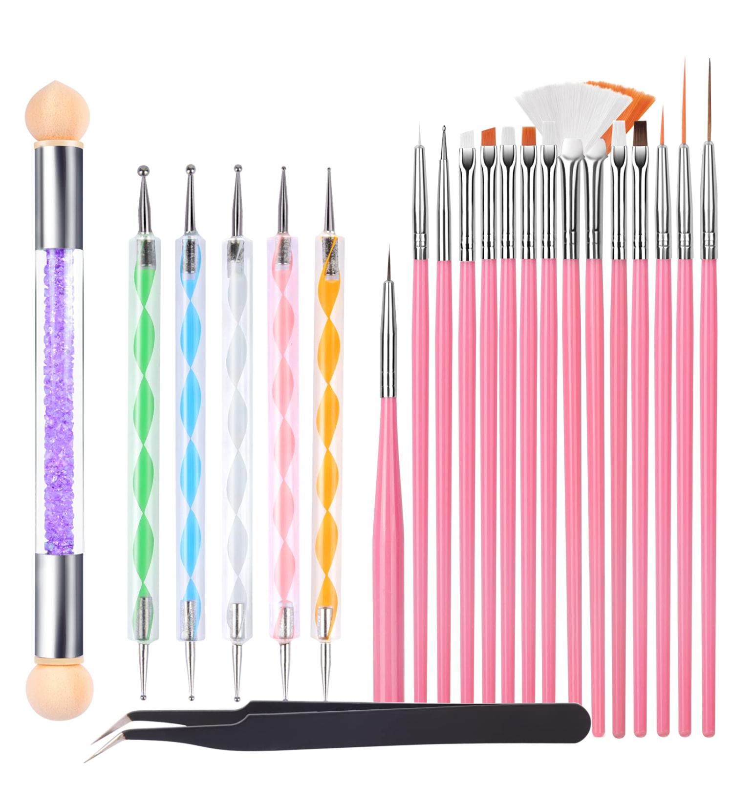 Fandamei 22-Part Nail Art Brush Set - 15 Nail Brushes 5 Dotting Pens Sponge Brushes & Tweezers for Perfect Nail Design | International Shipping - Buy Online on SooperMarket.com