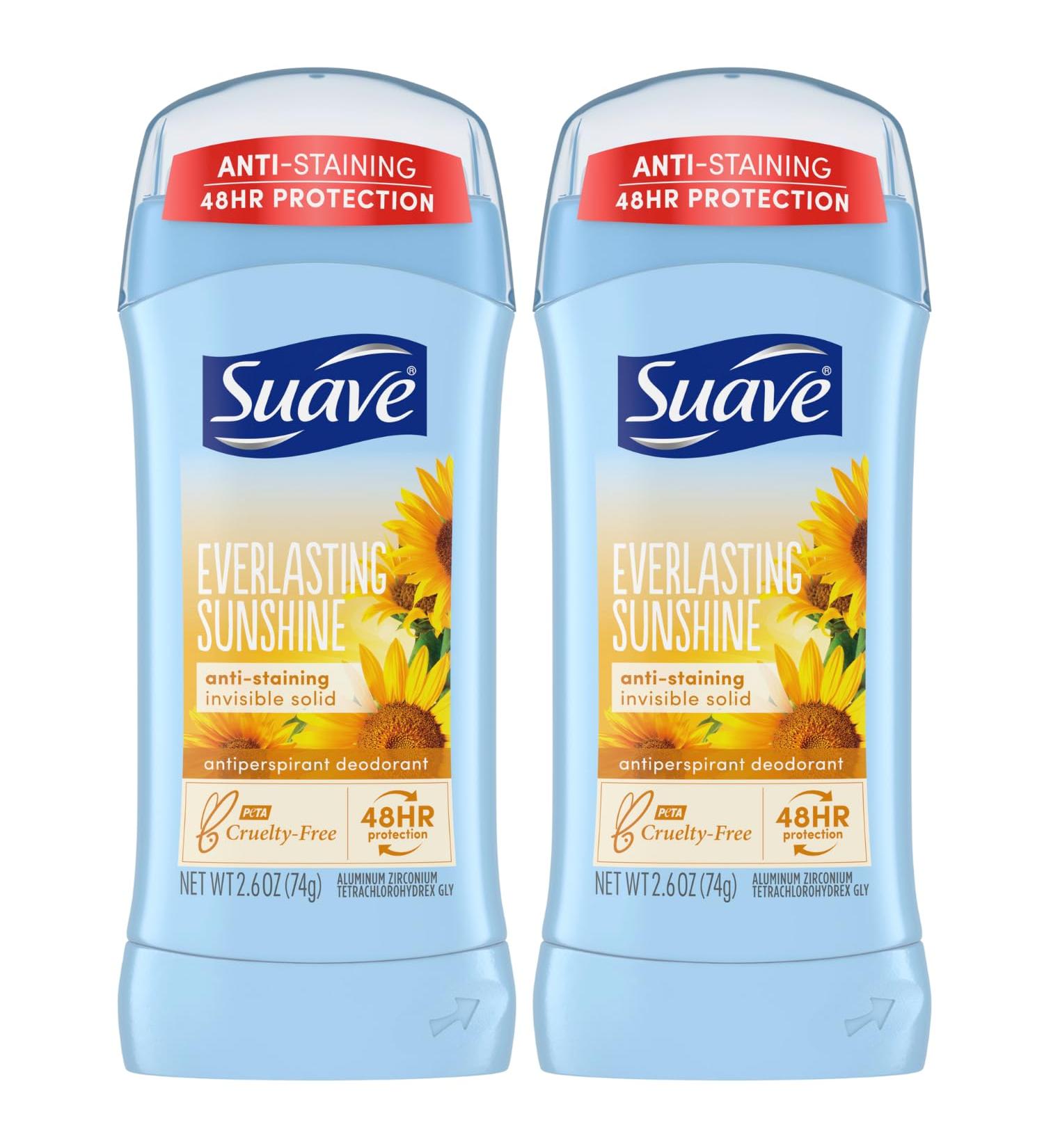 Suave Deodorant for Women - Everlasting Sunshine 48H Protection Anti-Staining Cruelty-Free 2 Pack - Best Invisible Solid Antiperspirant Stick - Buy Online on SooperMarket.com