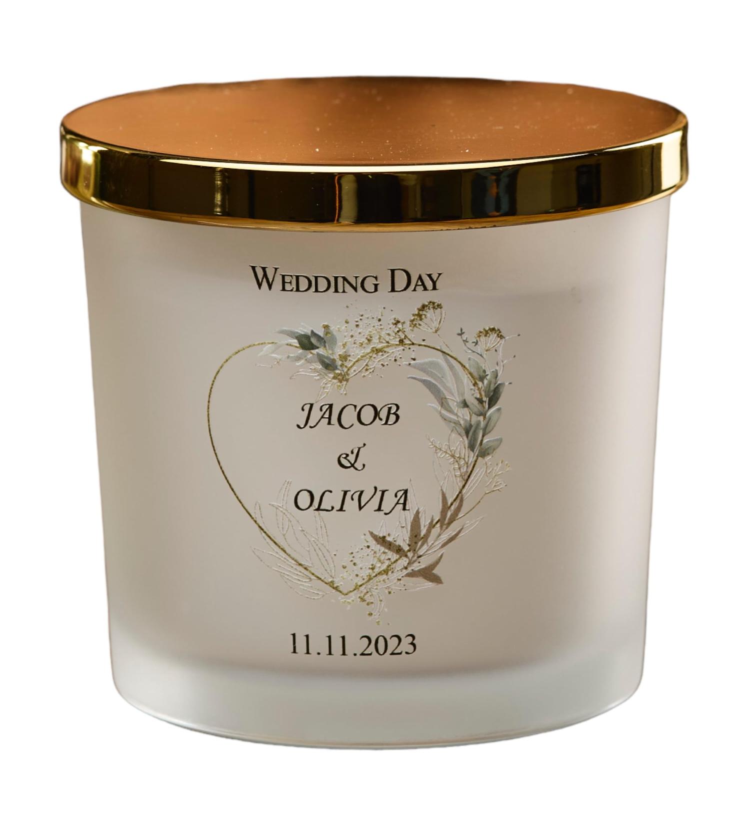 Personalised Large Double Wick Wedding Candle Gift with Gold Leaf (Lemongrass & Coconut) - Buy Online on SooperMarket.com