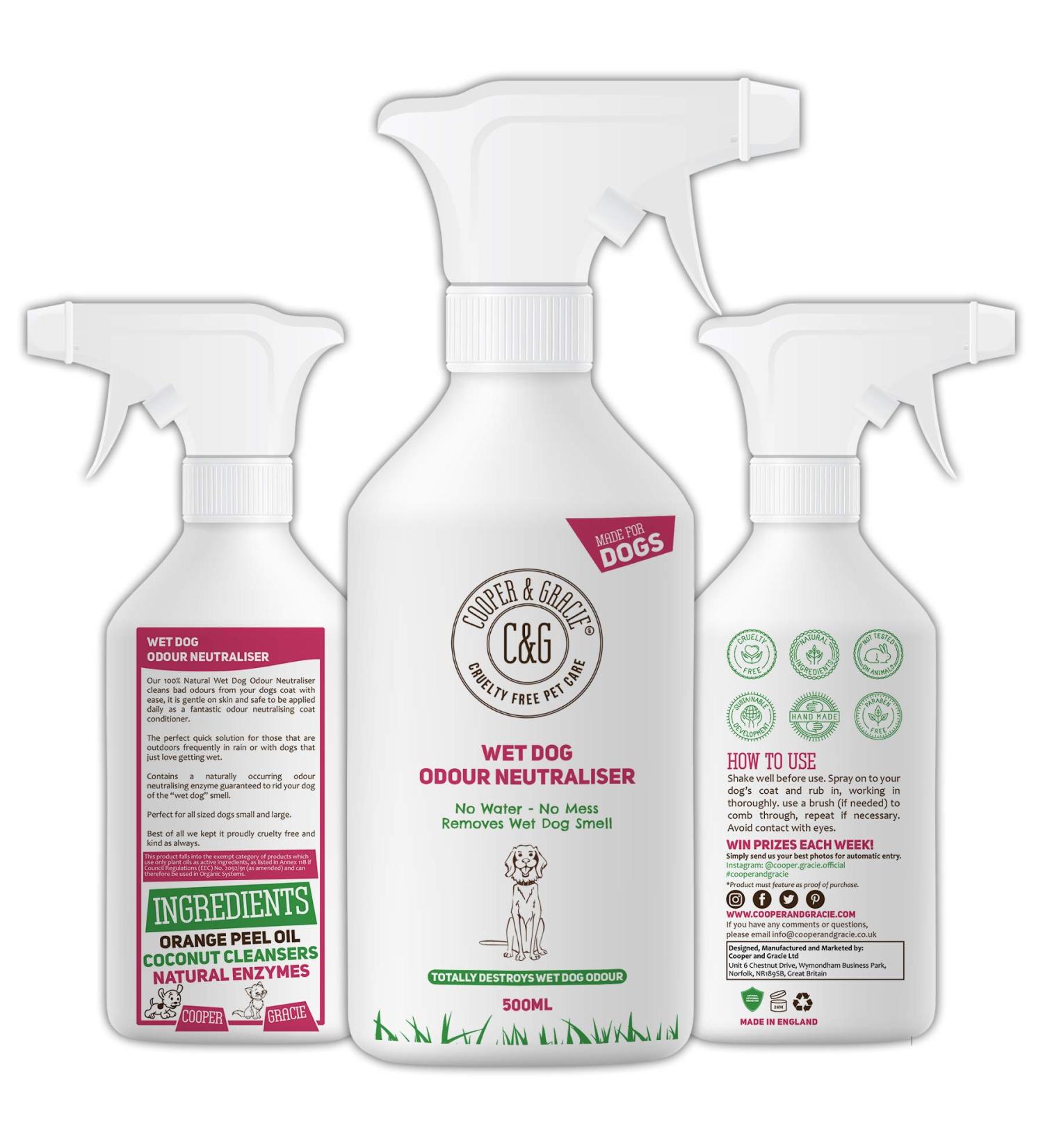 Wet Dog Odour Neutraliser 500ml | Waterless Ourdour Eliminator | Rinse Free Deodoriser Spray | Pleasant Smelling Dog Ingredients |100% Cruelty Free - Buy Online on SooperMarket.com