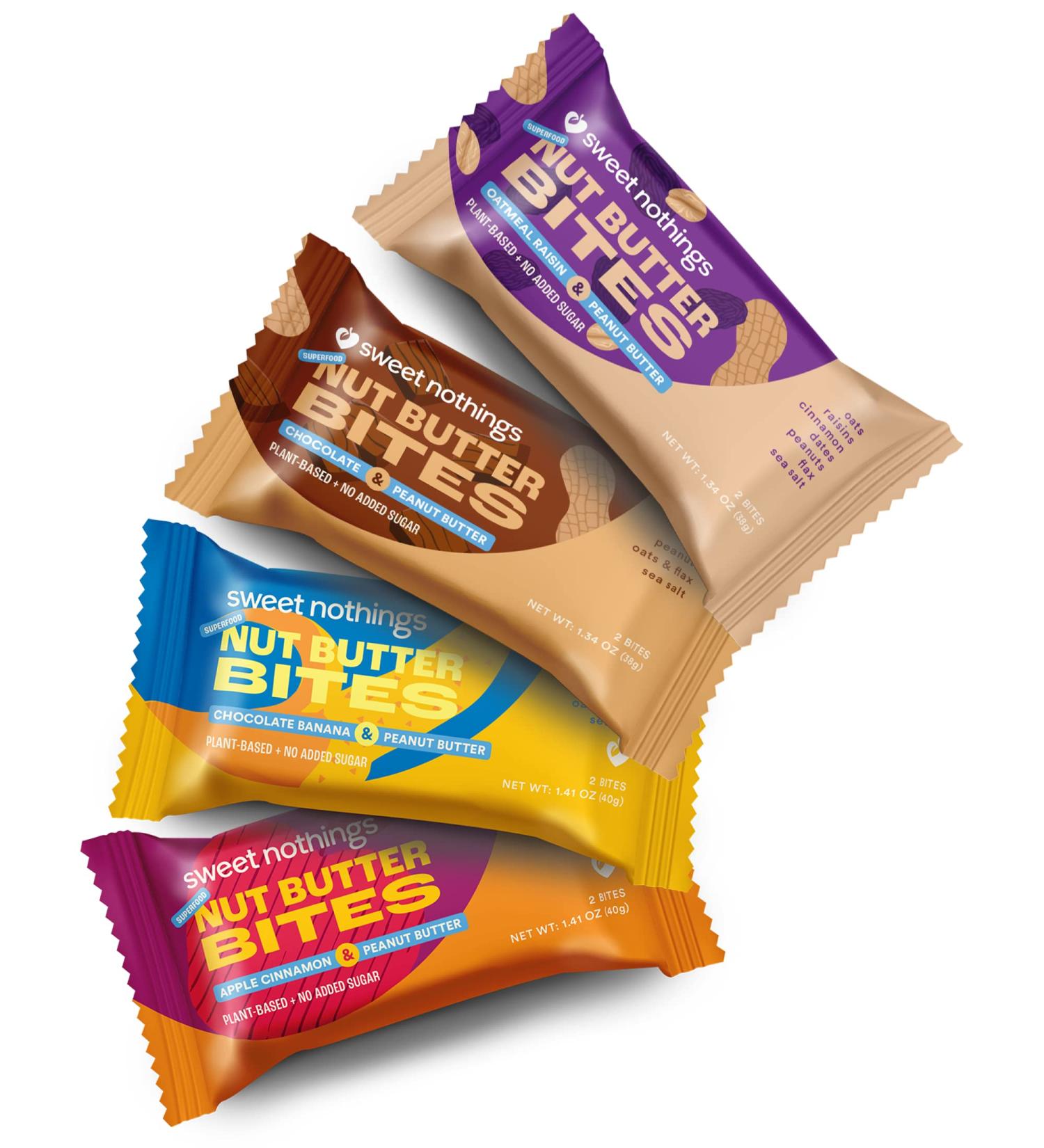 Sweet Nothings Superfood Nut Butter Bites Variety Pack - Chocolate Banana, Apple Cinnamon, Oatmeal Raisin, 8 Delicious Bites - Buy Online on SooperMarket.com