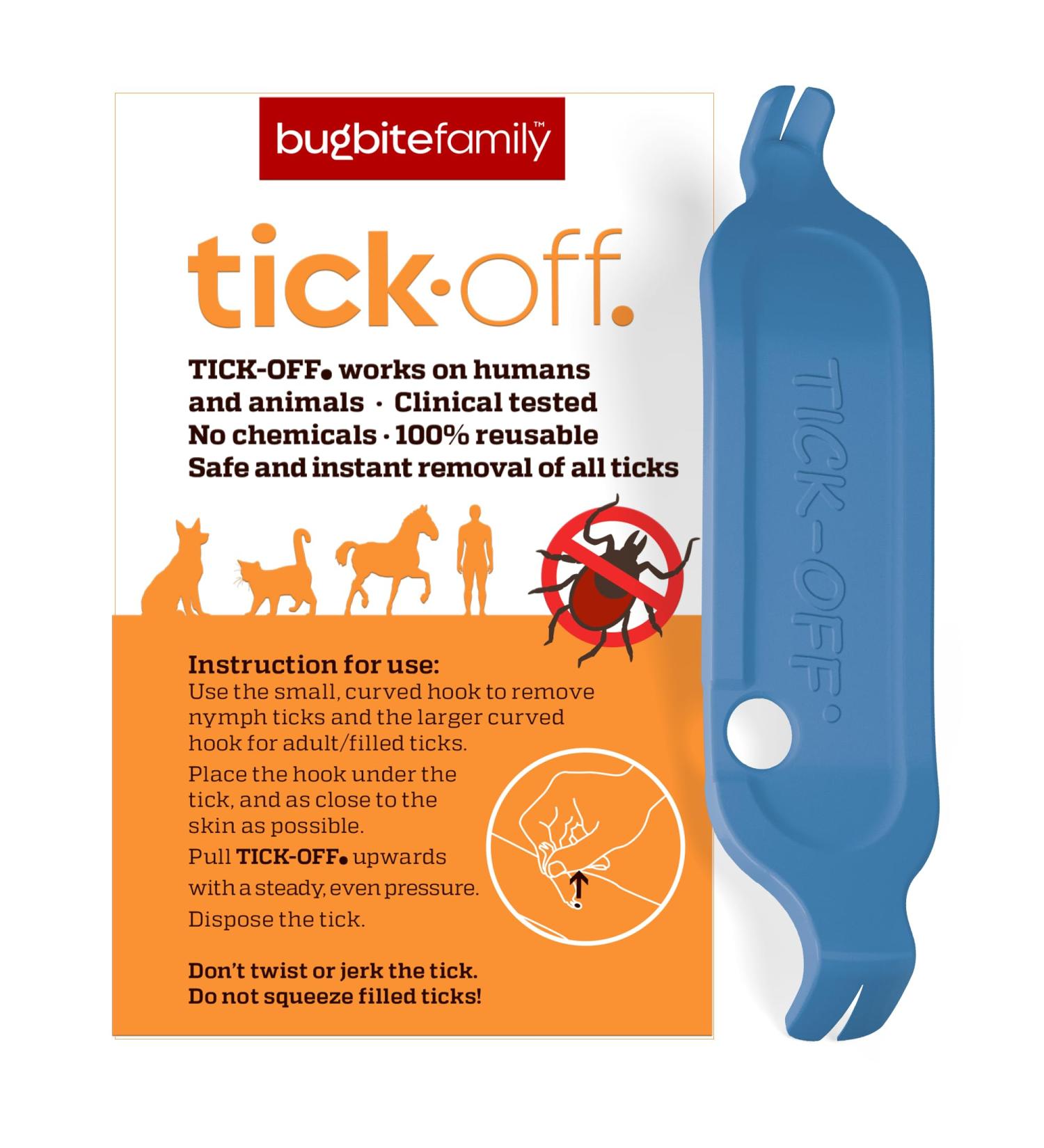 tick-off Patented Tick Tweezers Human Tick Remover with 2 Sizes Tick Hook & Ergonomic Handle Double-Sided for Dogs Cats Horses Clinically Tested Single Pack Blue - Buy Online on SooperMarket.com