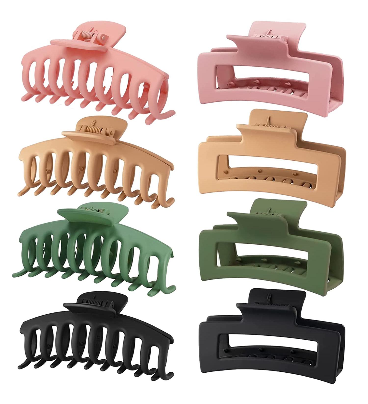 Large Hair Claw Clips 8 Pack: Strong Hold Rectangular & Square Styles for Thick Hair - Matte Warm Color Pink - Women's Hair Accessories - Buy Online on SooperMarket.com