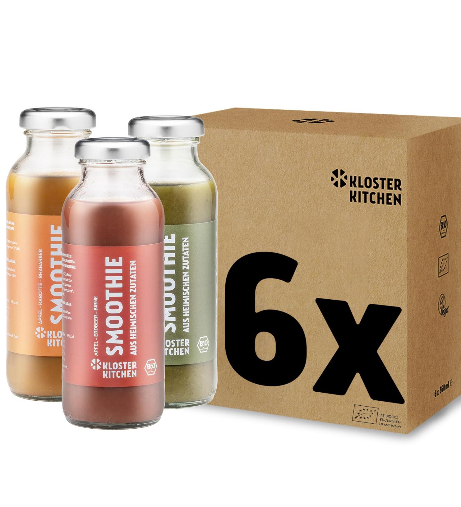 Buy Monastery Kitchen Bio Smoothie Mix | 6x250ml Vegan Superfood Breakfast | Red Orange Green Varieties | Powerfood in Glass Bottles - Buy Online on SooperMarket.com