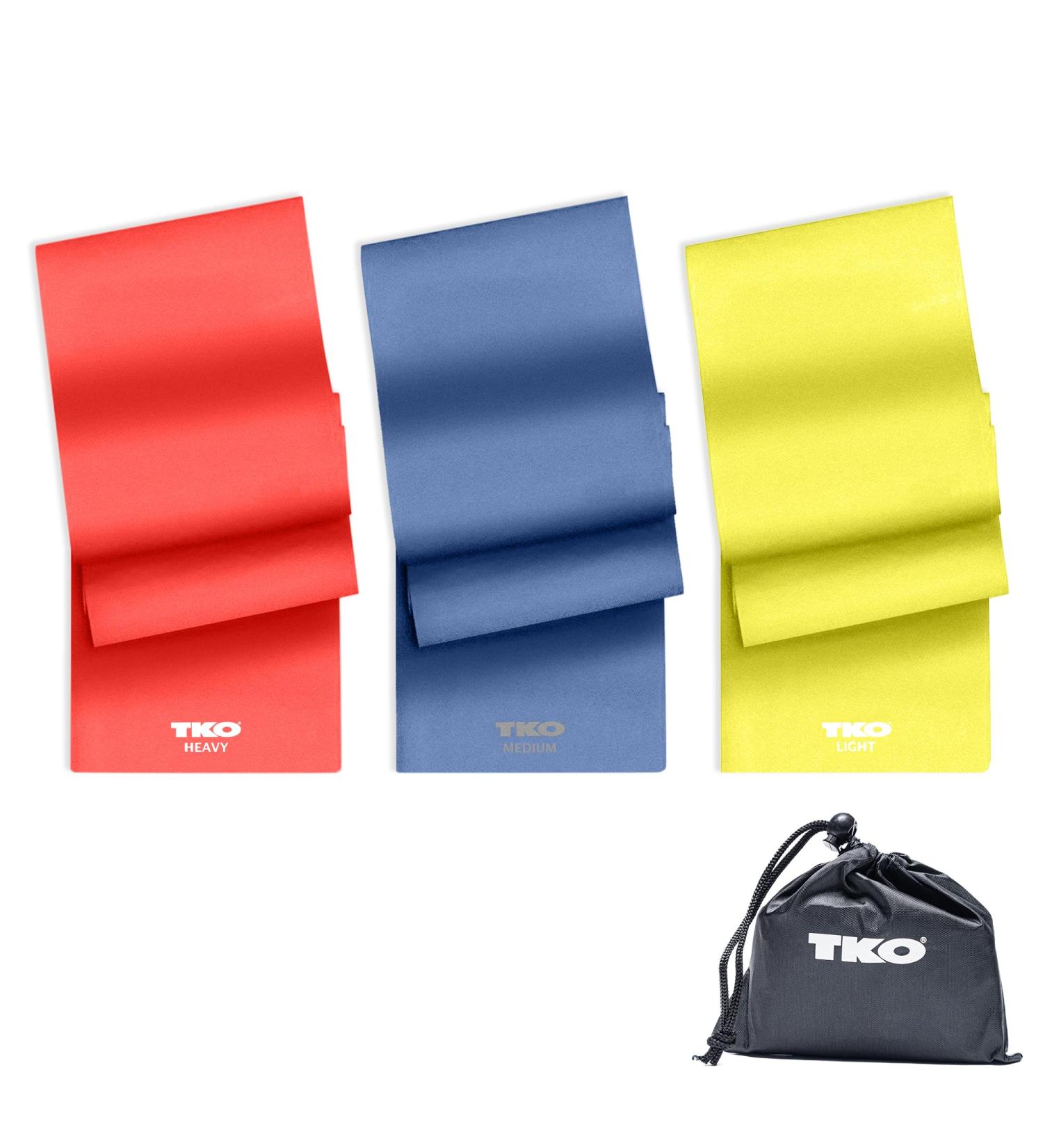 TKO Resistance Bands Set - 3 Pack | Flat Elastic Exercise Gear for Men & Women | Light Medium Heavy Resistance Levels for Fitness & Workout - Buy Online on SooperMarket.com