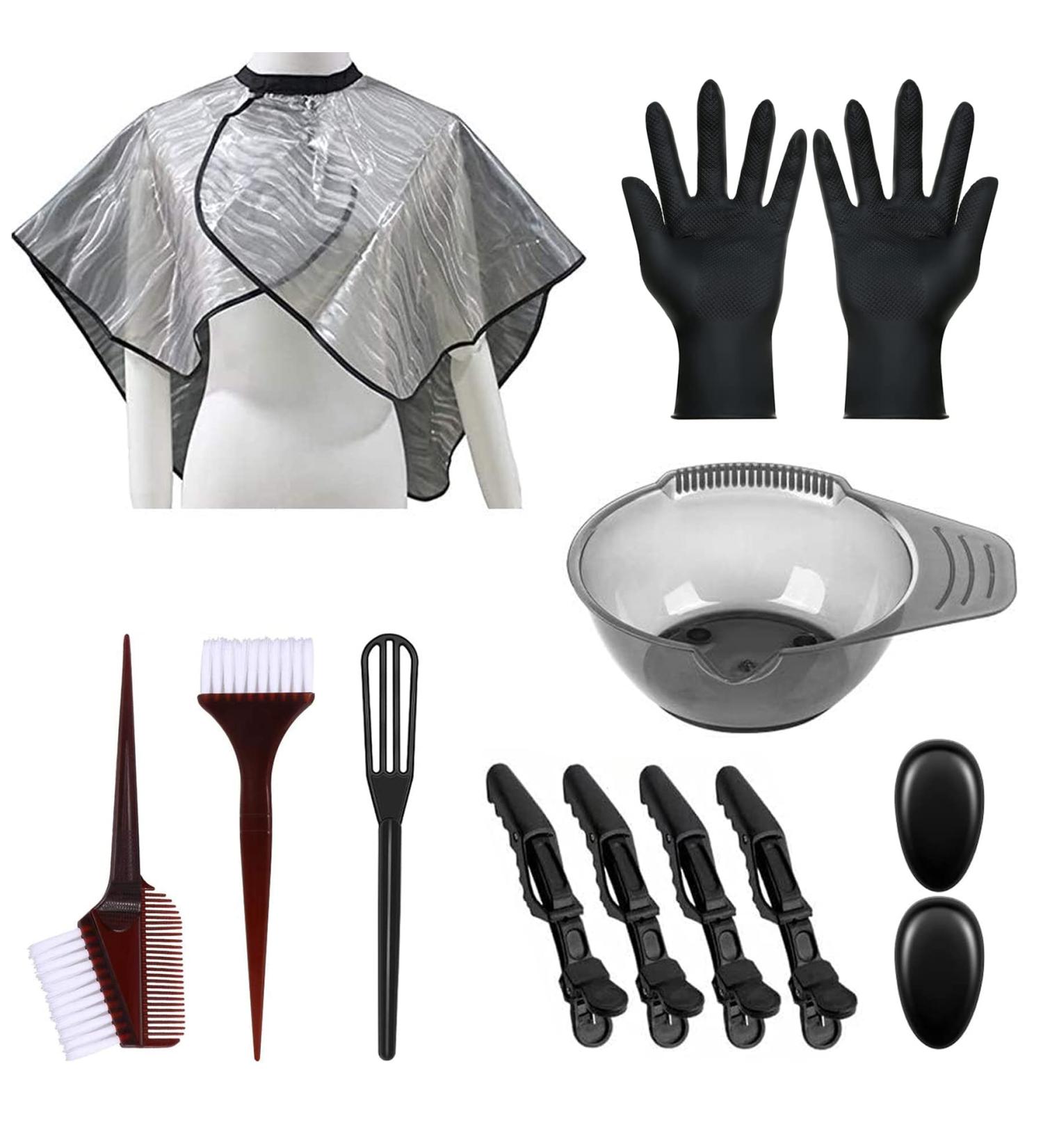 13 Pieces Hair Coloring Kit for DIY Hair Color - Dye Brush, Bowl, Shawl, Stirring Stick, Clip, Gloves, Earmuffs - Buy Online on SooperMarket.com