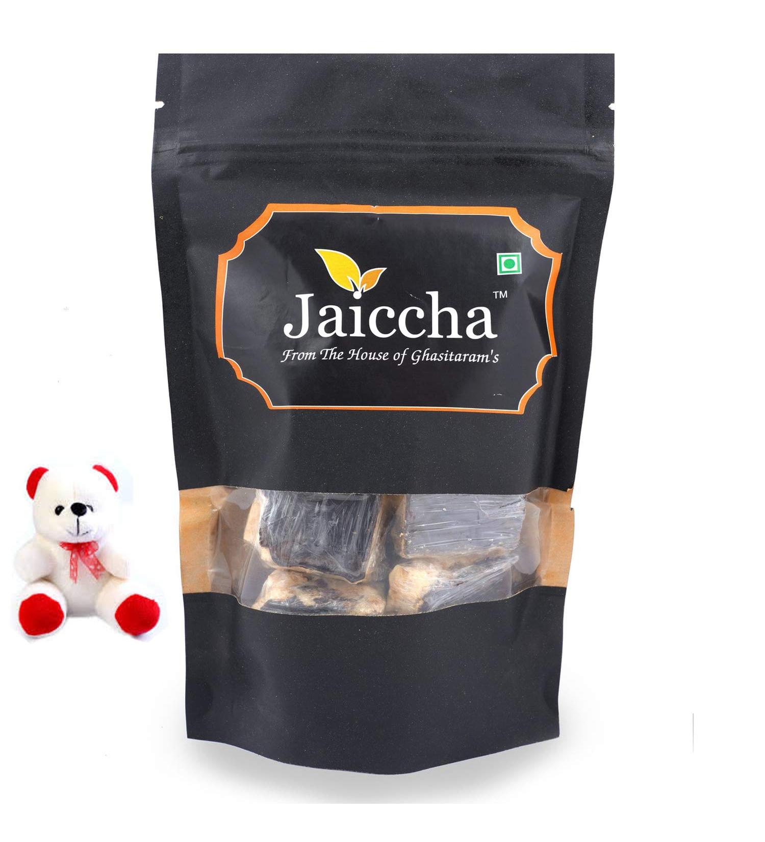 Jaiccha Ghasitaram Valentine Gifts - Valentine Sweets Marie Crunchy Dryfruit Bites in a Black Pouch and a Teddy - Buy Online on SooperMarket.com