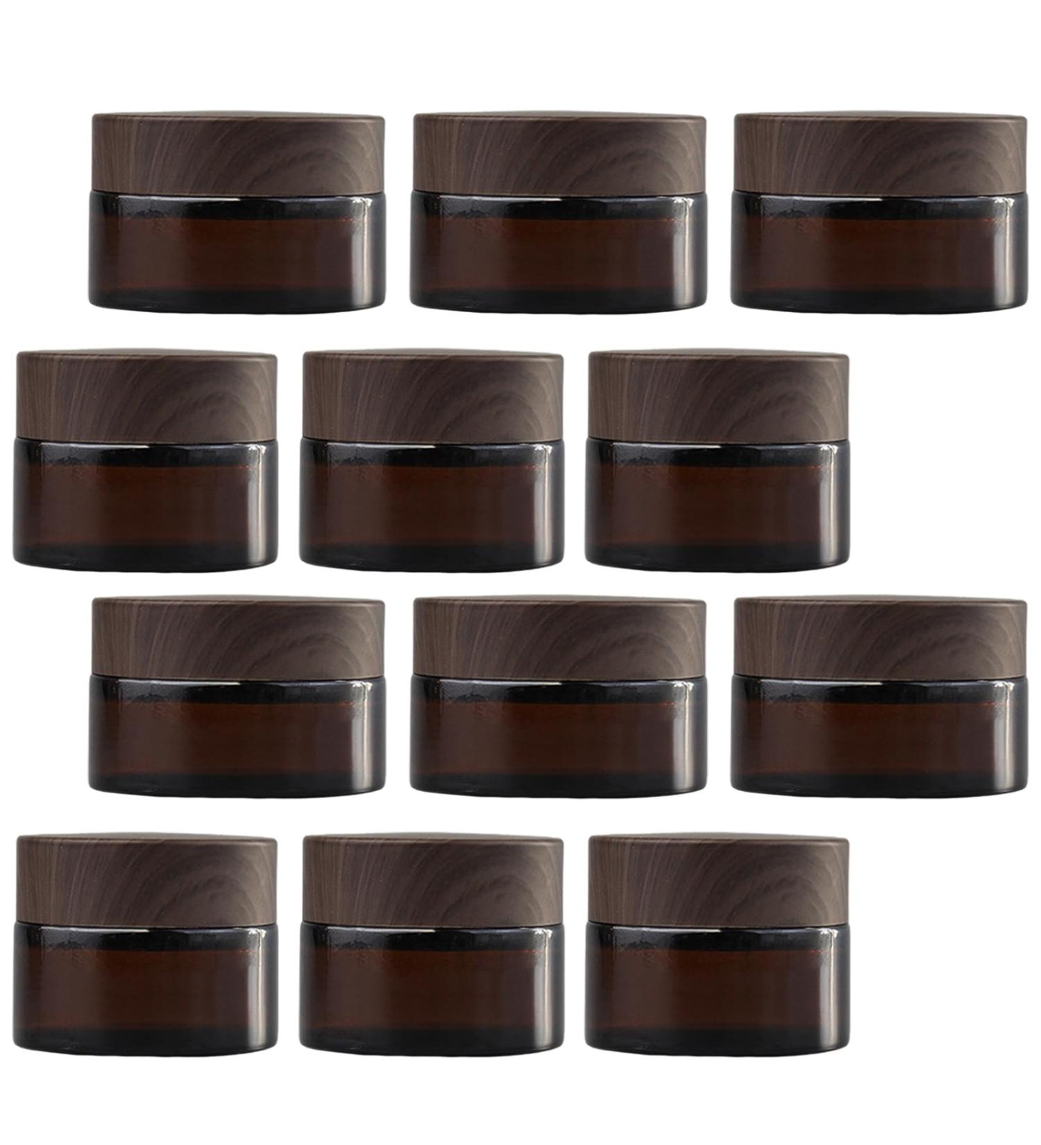 Tokincen 12-Pack Amber Glass Cream Cans - 15ml & 20ml Refillable Containers with Lids | Brown Glass Storage - Buy Online on SooperMarket.com