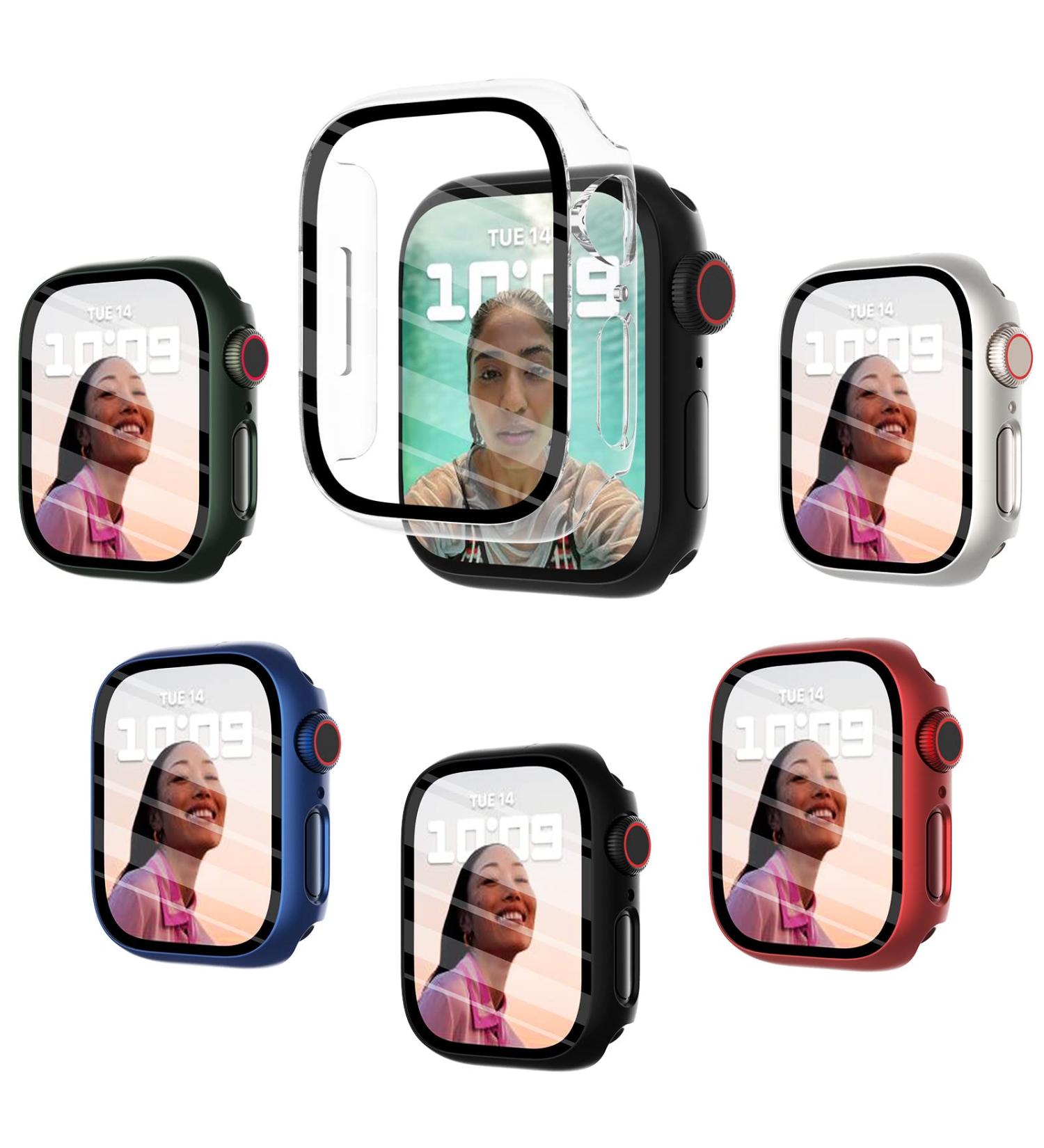 Fullife 6-Pack PC Matte Case with Tempered Glass Screen Protector Compatible with Apple Watch Series 6/5/4/SE Overall Shockproof Bumper for iWatch.40mm (Green/Blue/Red/Midnight/Starlight/transparent) Green/Blue/Red/Midnight/Starlight/Clear 40mm - Buy Online on SooperMarket.com