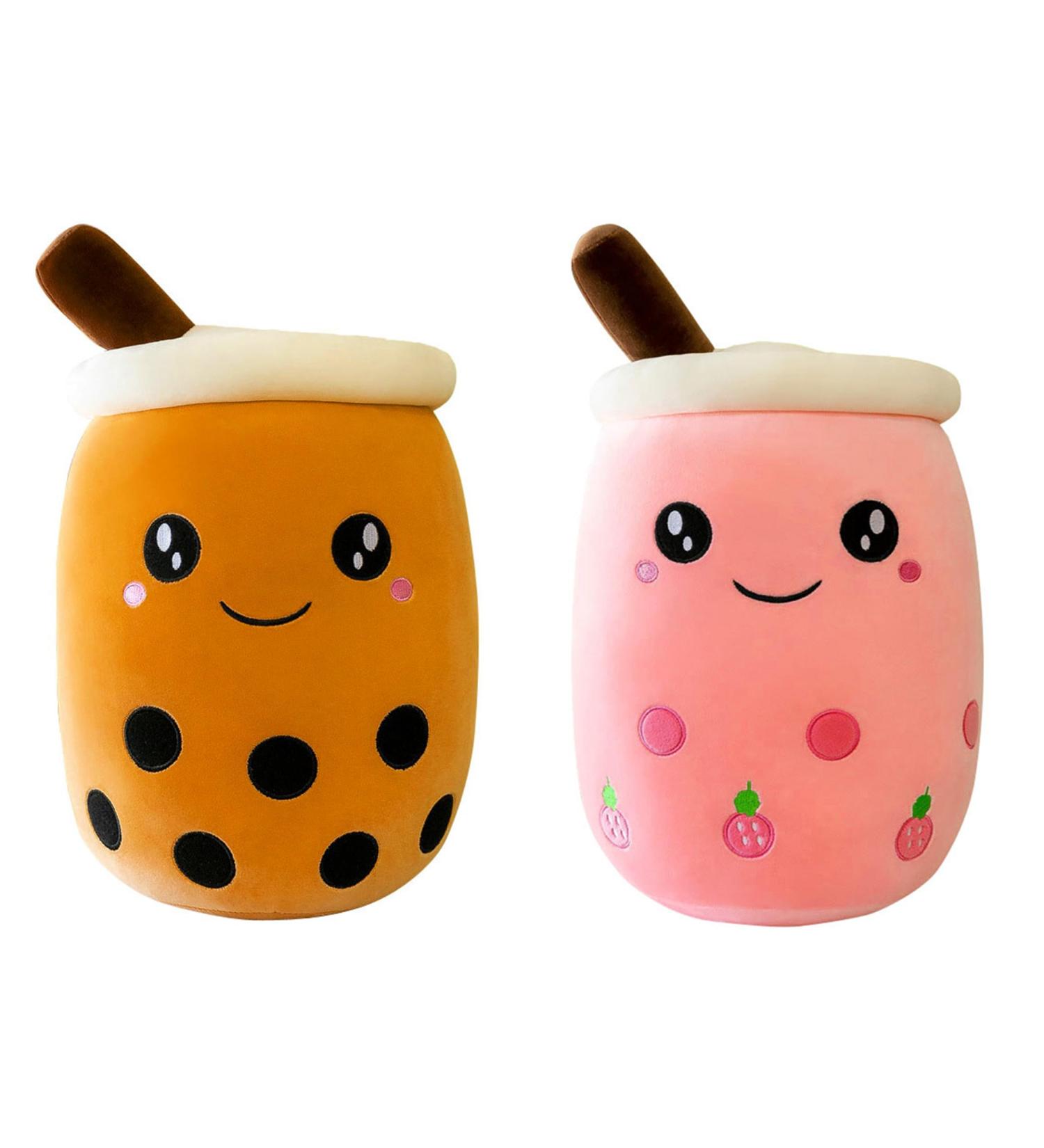 SPIRTUDE 2Pcs Boba Plush Set - Cute Strawberry & Brown Bubble Tea Stuffed Plushies 24cm - Soft Squishy Pillow for Kids Girls - Buy Online on SooperMarket.com
