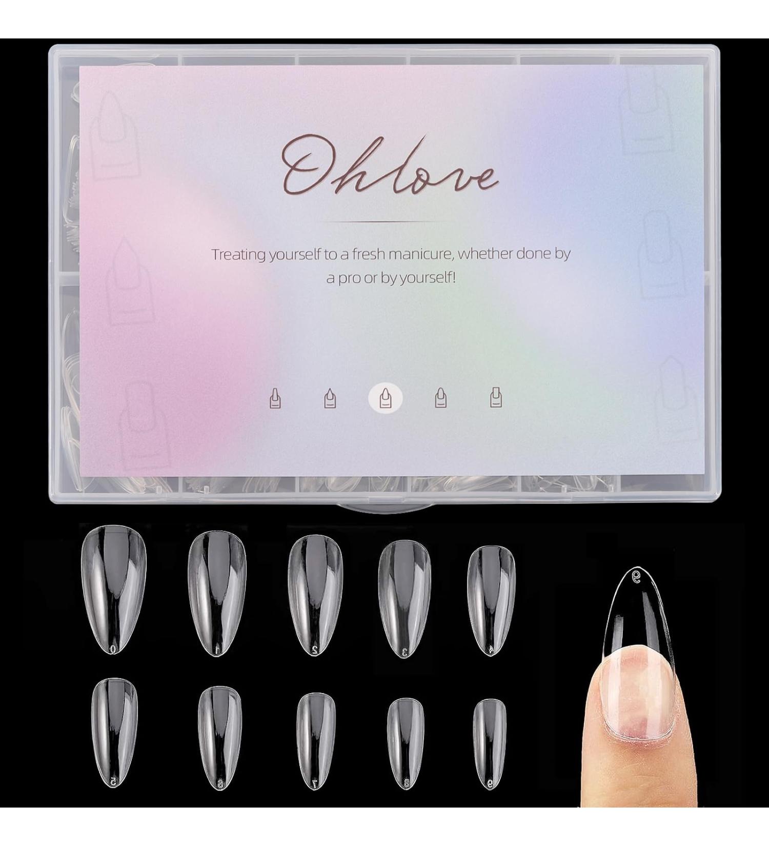 Almond Shaped Nail Tips 500Pcs Clear Acrylic Medium Nails Full Cover with Case for DIY Nail Art 10 Sizes - Buy Online on SooperMarket.com