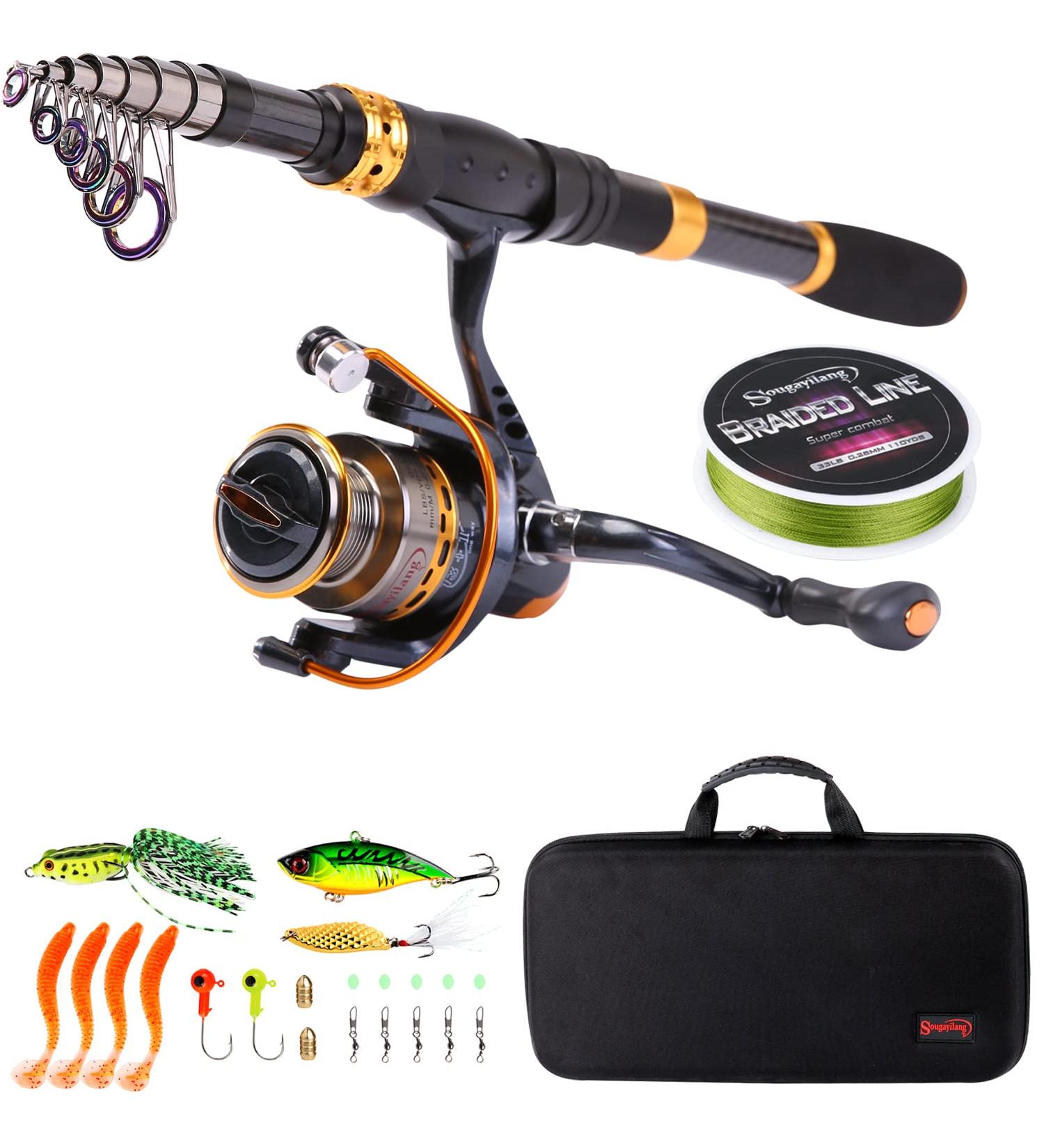 Soougayilang 2.4m Telescopic Fishing Rod & Spinning Roller Combo Carbon Fiber for Salt & Fresh Water Durable & Portable with Carrying Bag - Buy Online on SooperMarket.com