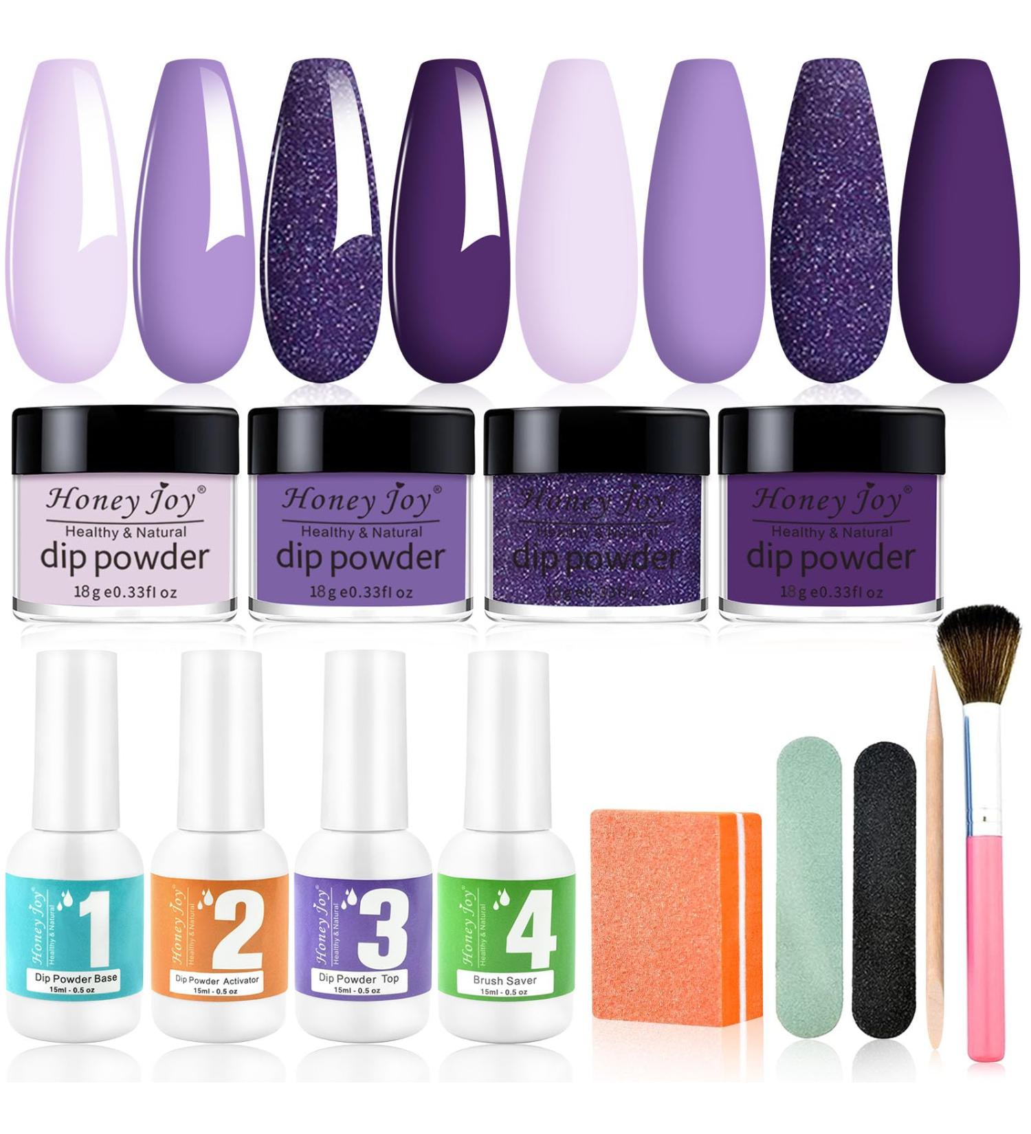 Dip Powder Nail Kit - 4 Color Starter Set with 4 Dipping Powders & 4 Liquid Polishes - Purple Blue Acrylic System - Buy Online on SooperMarket.com