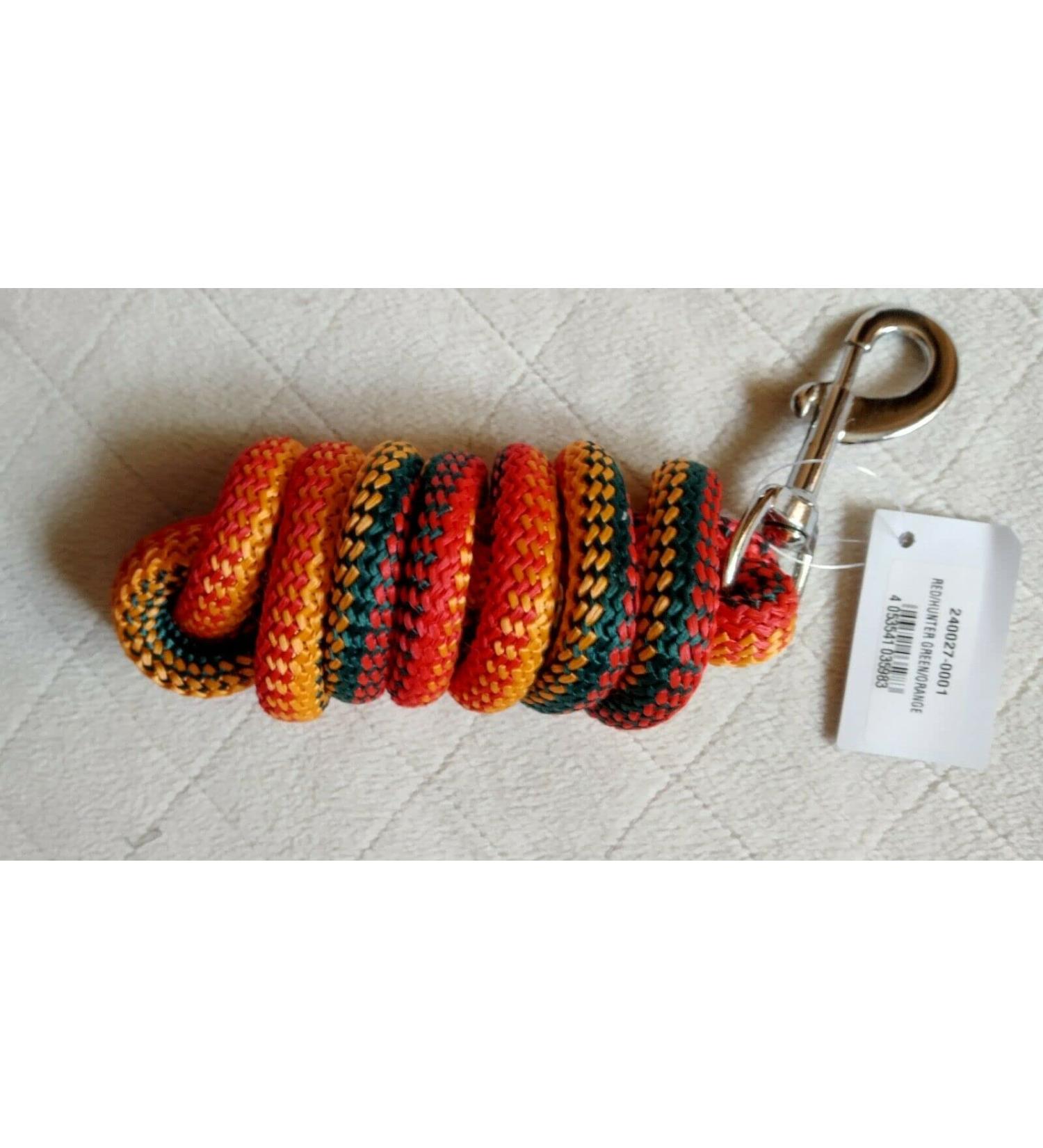 German Riding Lead Rope Cuckoo round braided with snap carabiner approx. 2.10 m (red-green-orange)