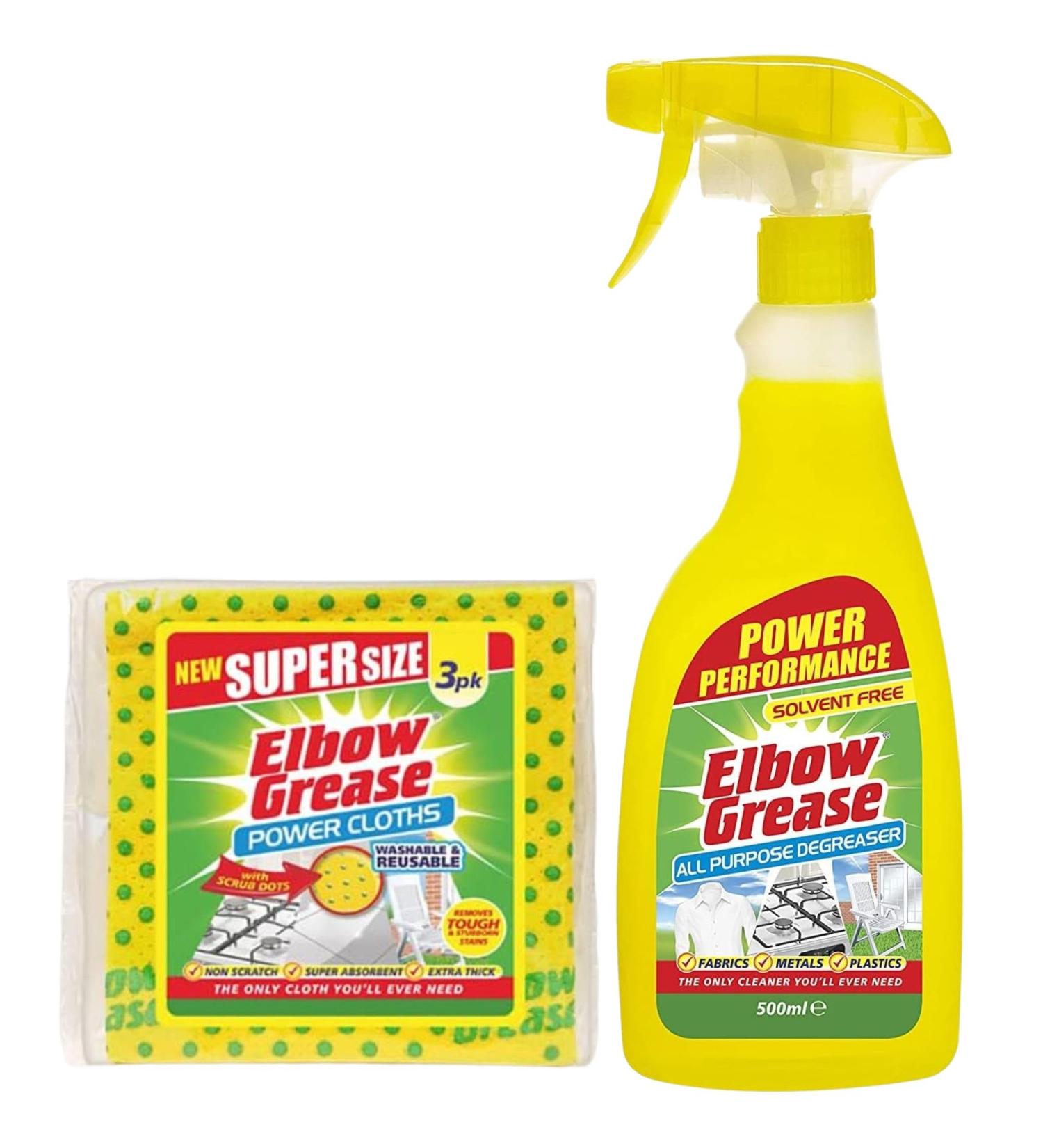Elbow Grease All-purpose Degreaser Spray 500ml- Effective Cleaner Formula for Kitchen Fabric & Metallic Surfaces with 1 Pack of Elbow Grease Power Cloth & Oerich Card - Buy Online on SooperMarket.com