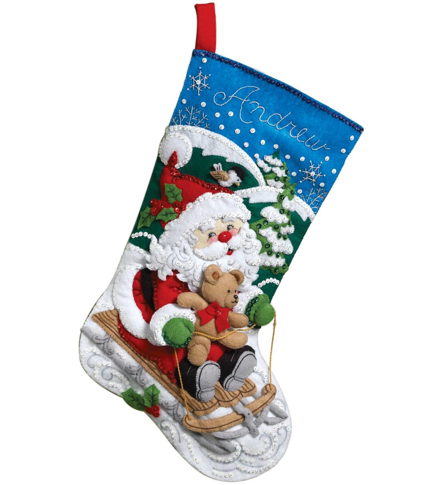 Bucilla 18-Inch Christmas Stocking Felt Applique Kit  86279 Santa's Sled