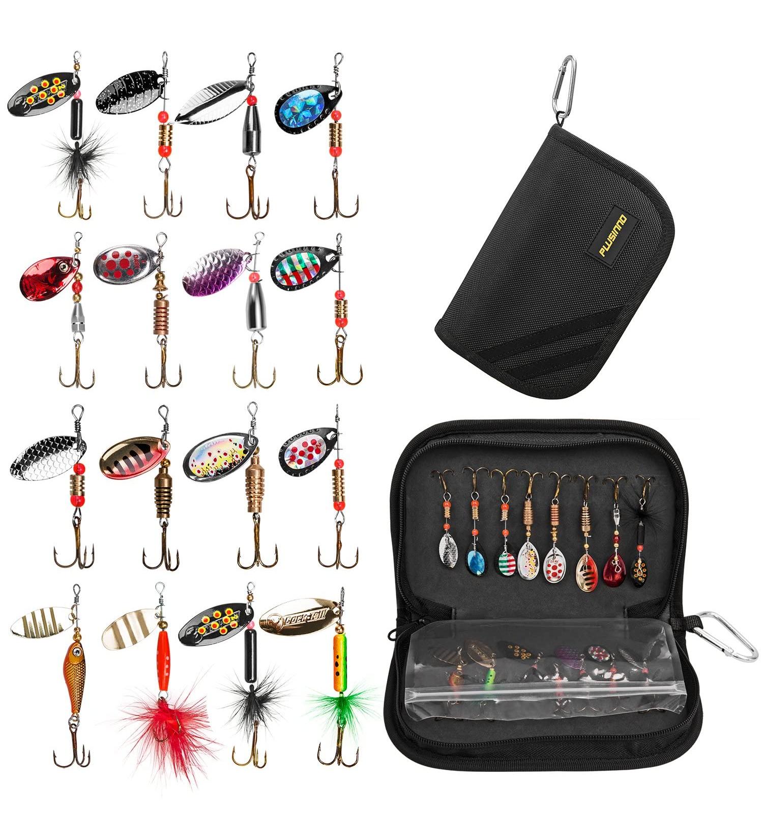 PLUSINNO Bass Fishing Lures 16pcs Spinner Baits Kit with Carry Bag - Trout Hard Metal Spinner Baits Set - Buy Online on SooperMarket.com