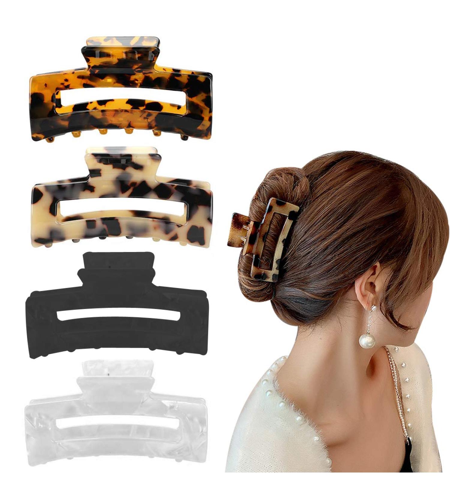 Aaiffey 4PCS Non-Slip Tortoise Hair Claw Clips | Stylish Leopard Hair Clamps for Strong Hold | Hair Styling Accessories for Women and Girls - Buy Online on SooperMarket.com