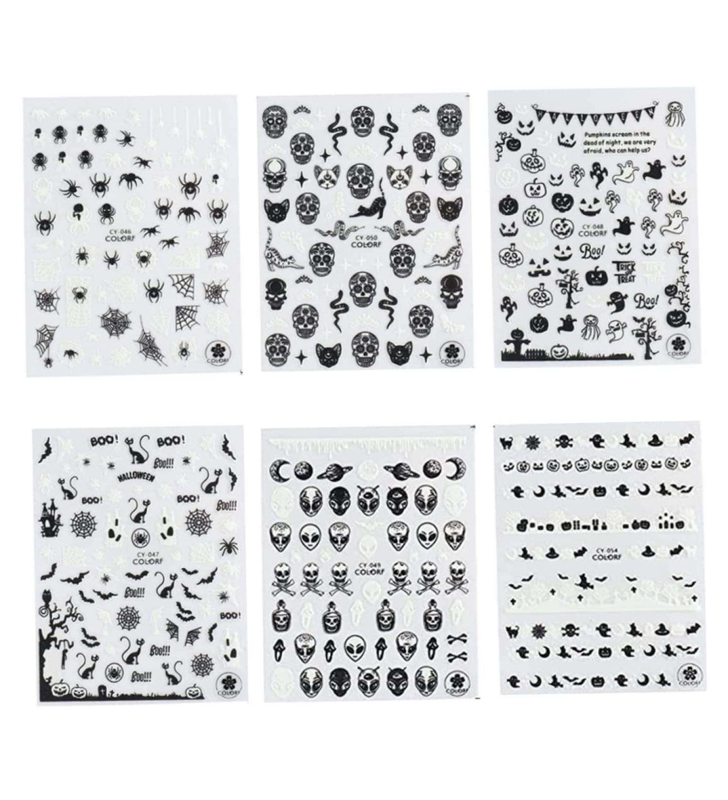 Halloween Nail Art Stickers Glow in The Dark Nail Decals 3D Self-Adhesive Fluorescent Nail Stickers Skull Spider Witch Ghost Pumpkin Bat Snake Nail Design for Women and Girls DIY Acrylic Nail - Buy Online on SooperMarket.com
