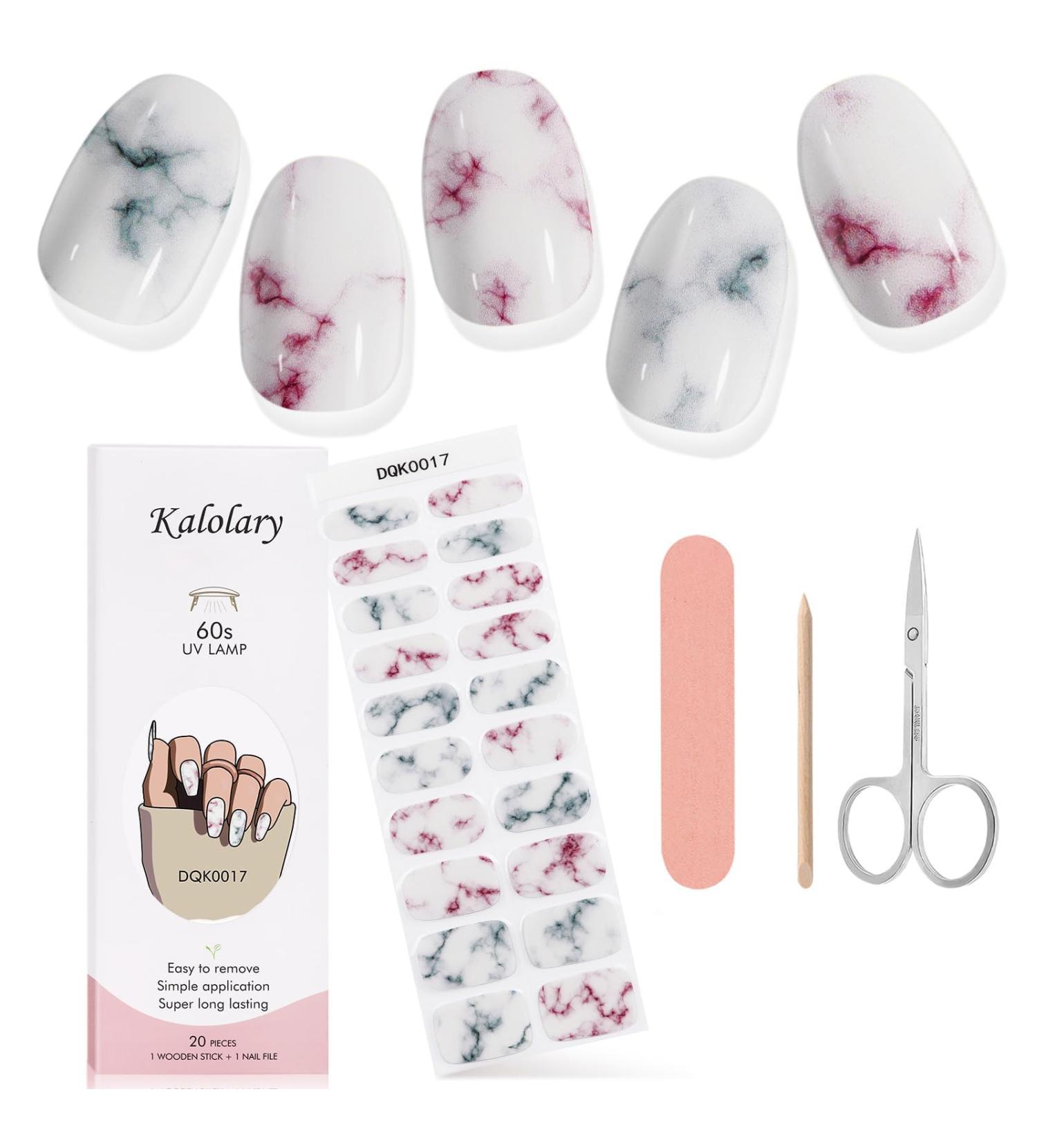 Kalolary Gel Nail Polish Strips Nail Gel Art Sticker Waterproof Full Nail Wraps Decal Sets with Scissors Nail File and Stick for Women Girls Nail Art Decor (UV/LED Lamp Required)-17 - Buy Online on SooperMarket.com