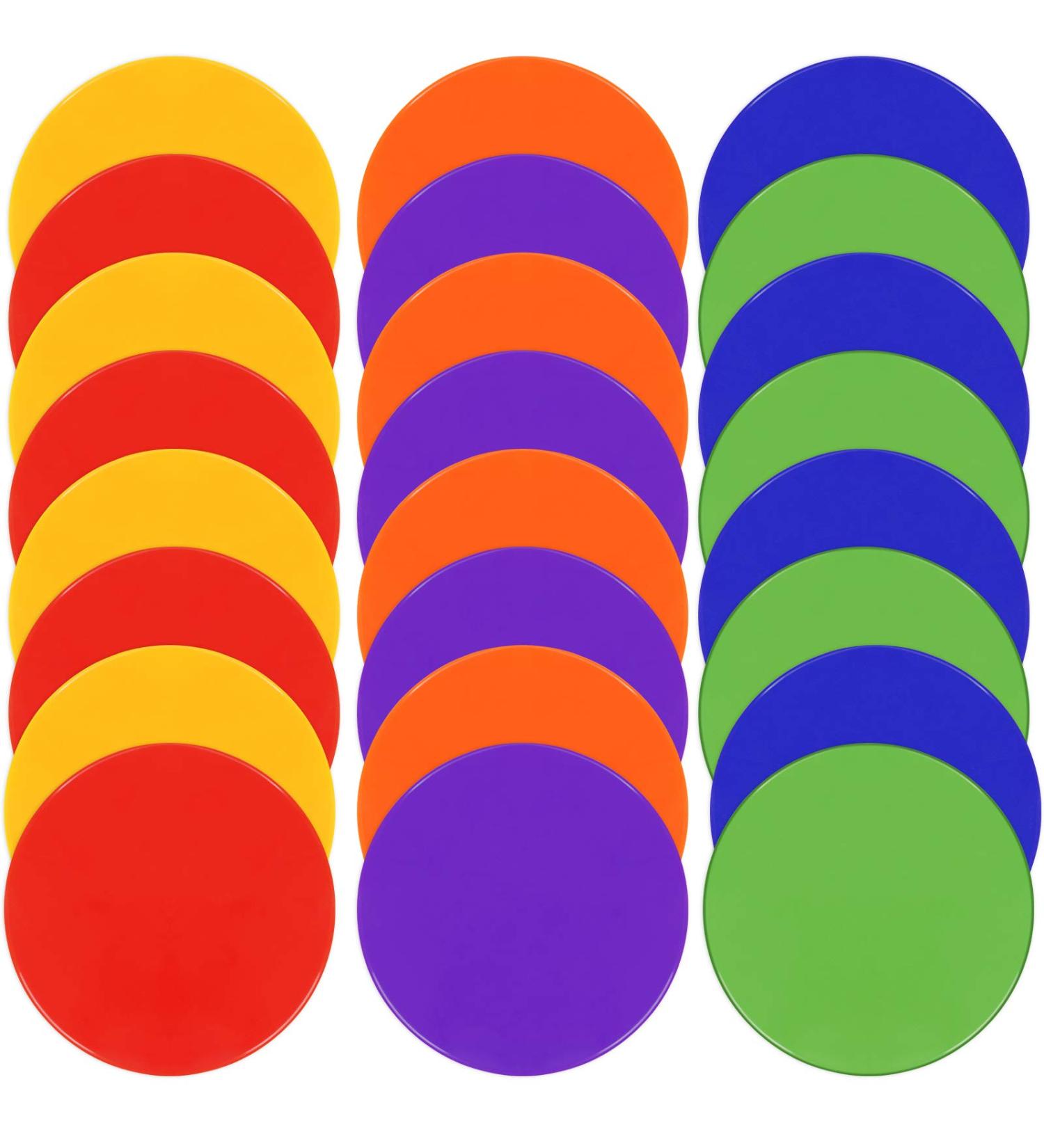 TuXHui 9 Inch Spot Markers Rubber Floor Dots - 24Pcs/30Pcs | Non Slip Agility Dots for Kids Sports & Gym Training | Includes Flat Field Cones Circles | Ideal for Soccer, Basketball, Preschool & Kindergarten Classroom - 6 Colors Available - Buy Online on SooperMarket.com