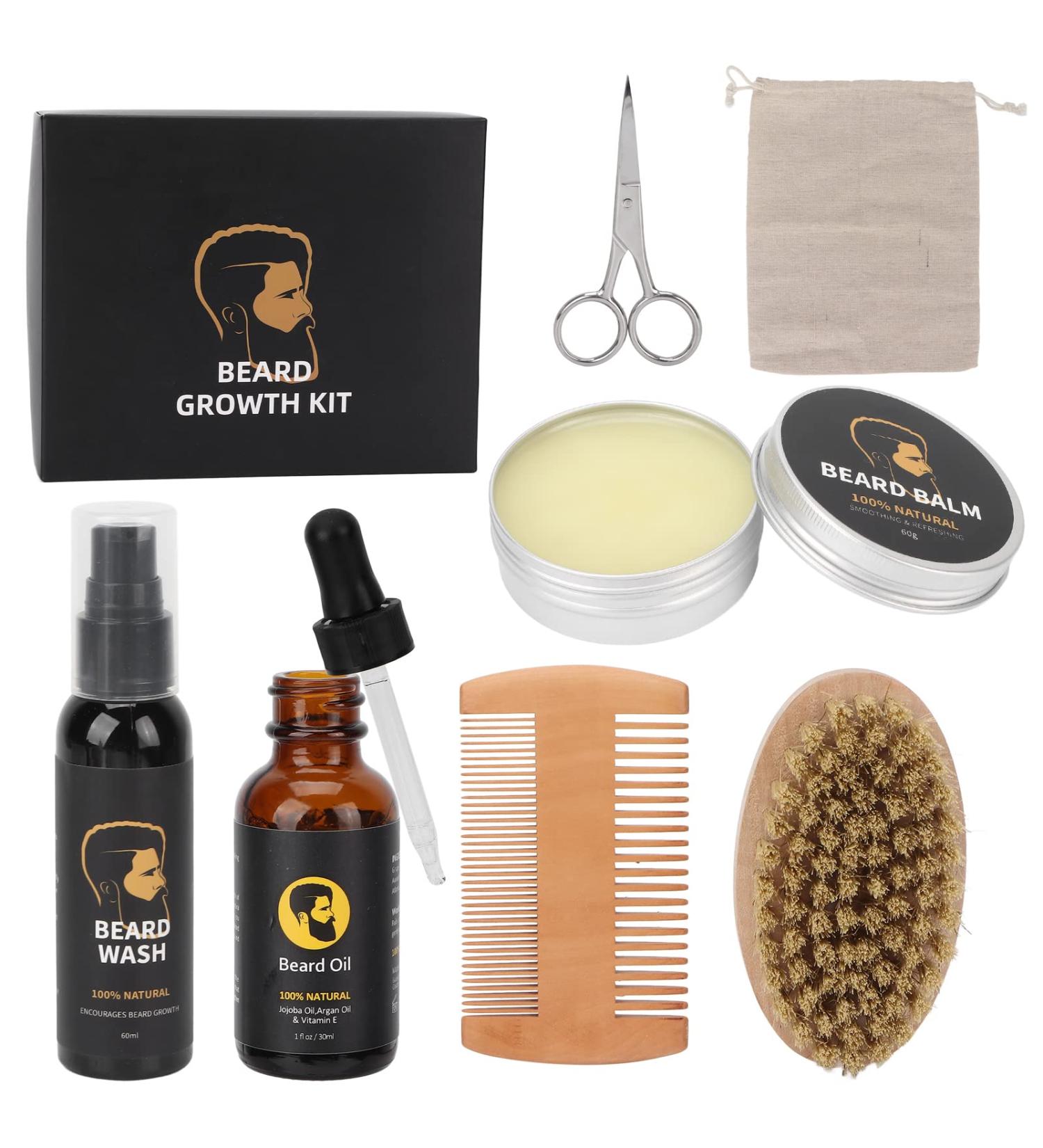 Kosdfoge 7-Piece Partial Beard Care Set for Men | Shampoo Oil Balm Brush & More | Perfect Christmas Gifts for Fathers - Buy Online on SooperMarket.com