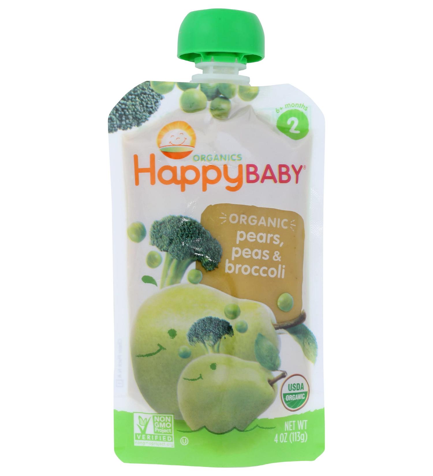 Happy Family Organics Stage 2 Organic Baby Food - Broccoli, Peas & Pear (6+ Months, 3.5 oz) - Buy Online on SooperMarket.com