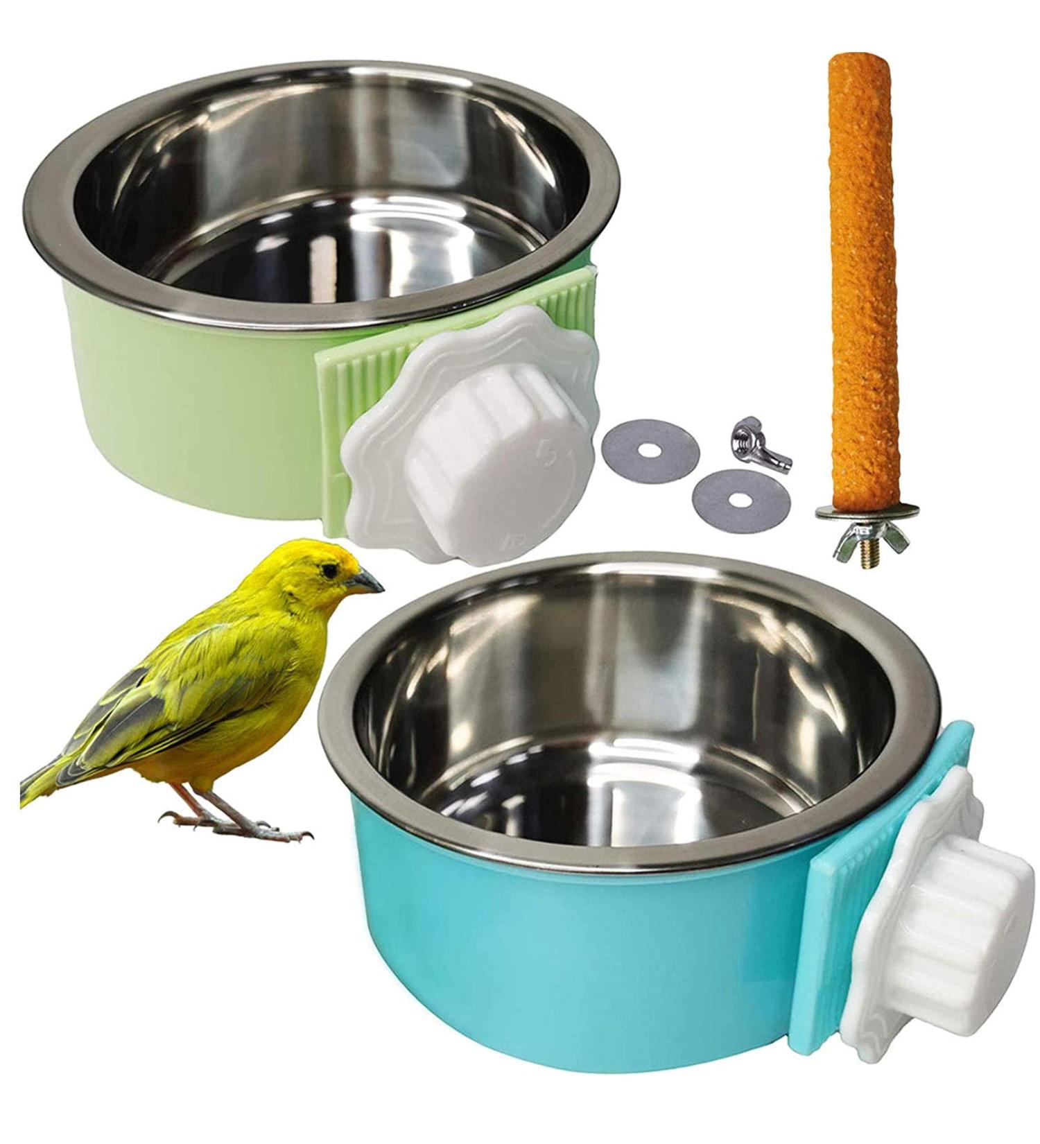 Stainless Steel Bird Feeding Dish Cup Stand - Cage Accessories for Parakeet, Conure, Cockatiels, Lovebirds, Budgie, Chinchilla - Buy Online on SooperMarket.com