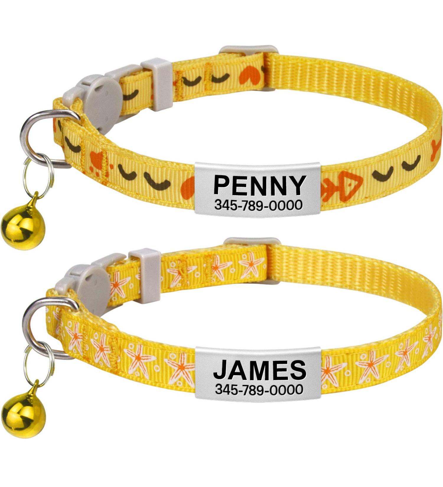 Tagme Personalized Cat Collar - Adjustable Safety Neck Band with Name & Phone 2-Pack Yellow (18-28 cm) - Perfect for Cats - Buy Online on SooperMarket.com