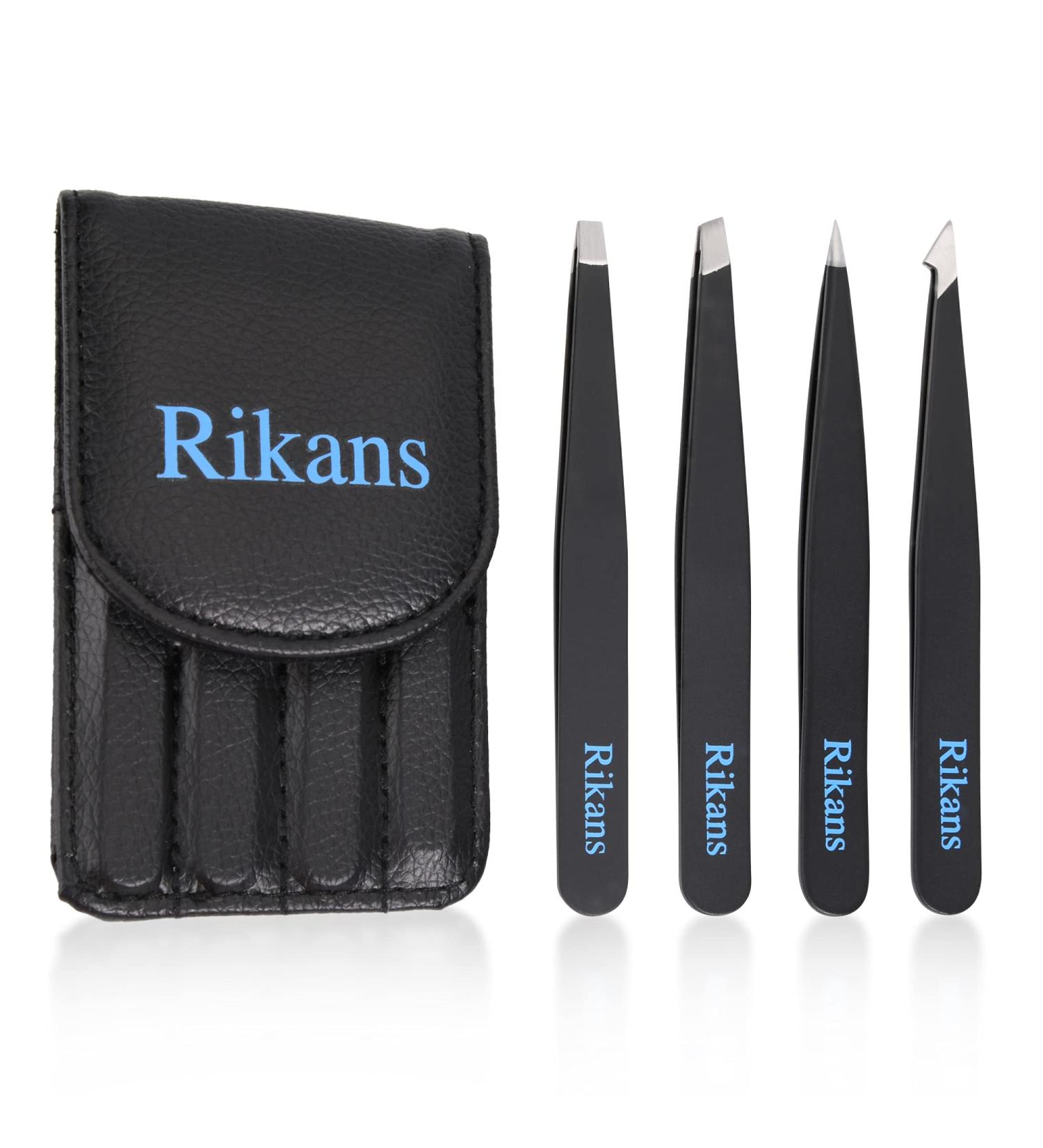 Rikans Precision Tweezers Set Pack of 4 Black Professional Tweezers Handy Carry Pouch Superior Stainless Steel Tweezer Set Splinters Eyebrows Facial or Ingrown Hair Blackheads Remover - Buy Online on SooperMarket.com