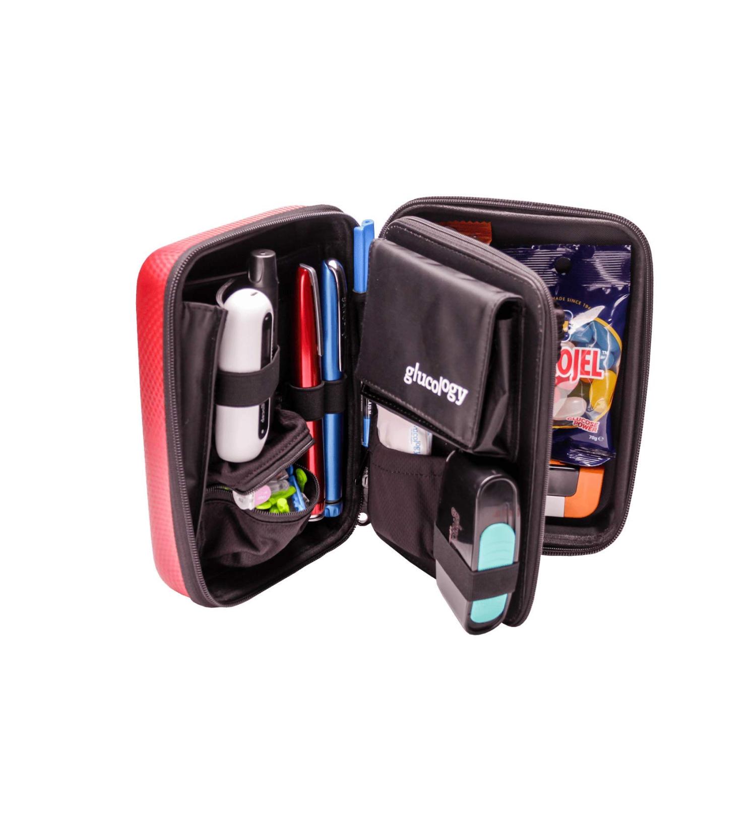 Glucology Diabetes Accessories Bag - Organiser for Blood Sugar Test Strips Services Glucose Meter Tablets Insulin Syringes Needles and Lancets - Hard Case (Oversize Red)  - Buy Online on SooperMarket.com