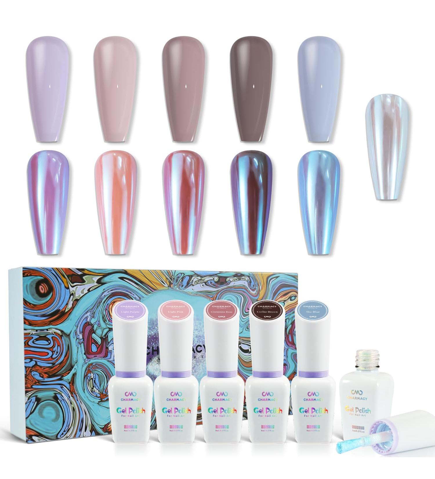 Buy CHARMCY Nail Gel Polish Set - 6PCS Chrome Metallic Mirror Effect | Long-Lasting Blue Brown Fall Gel Nail Polish Kit for Home Salon Nail Art - Buy Online on SooperMarket.com