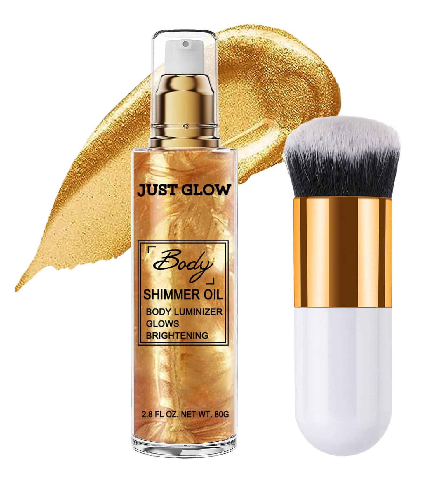 Shimmer Body Oil - Waterproof Liquid Luminizer for Face & Body | Gold Glow Illuminator & Moisturizer | Highlighter Makeup (1 Count - Buy Online on SooperMarket.com