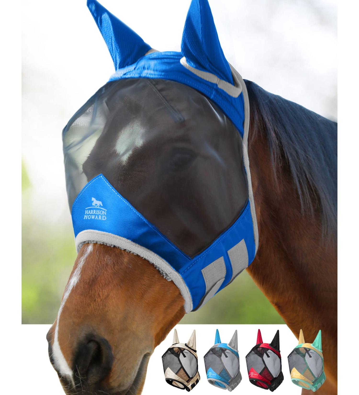 Harrison Howard Pro Luminous Horse Fly Mask Standard with Ears UV Protection - Large Full Size, Signature Blue - Buy Online on SooperMarket.com