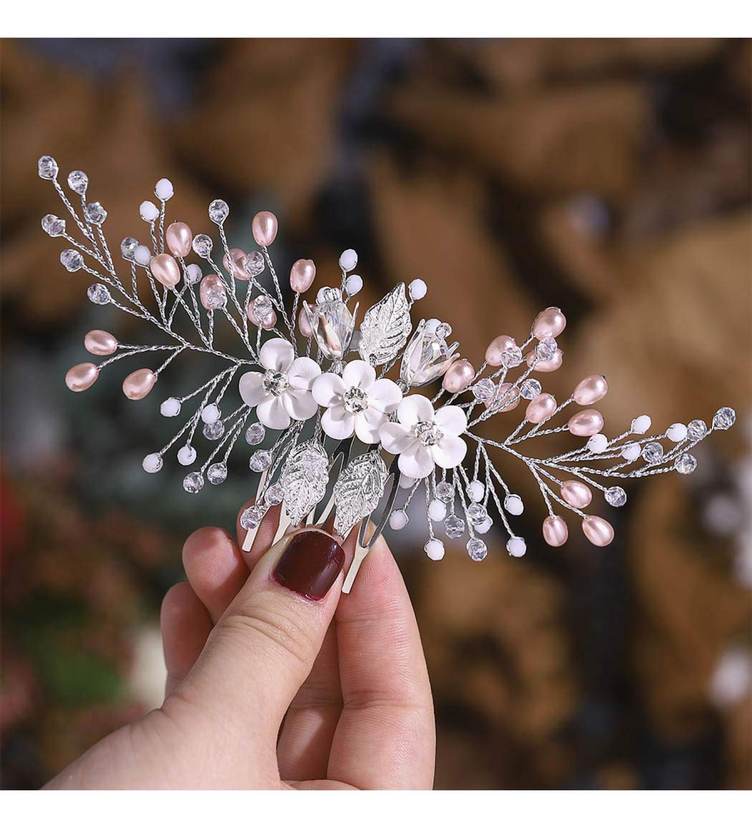Vatocu Flower Bride Wedding Hair Comb Pearl Headpieces Silver Crystal Bridal Hair Accessories for Women and Girls - Buy Online on SooperMarket.com