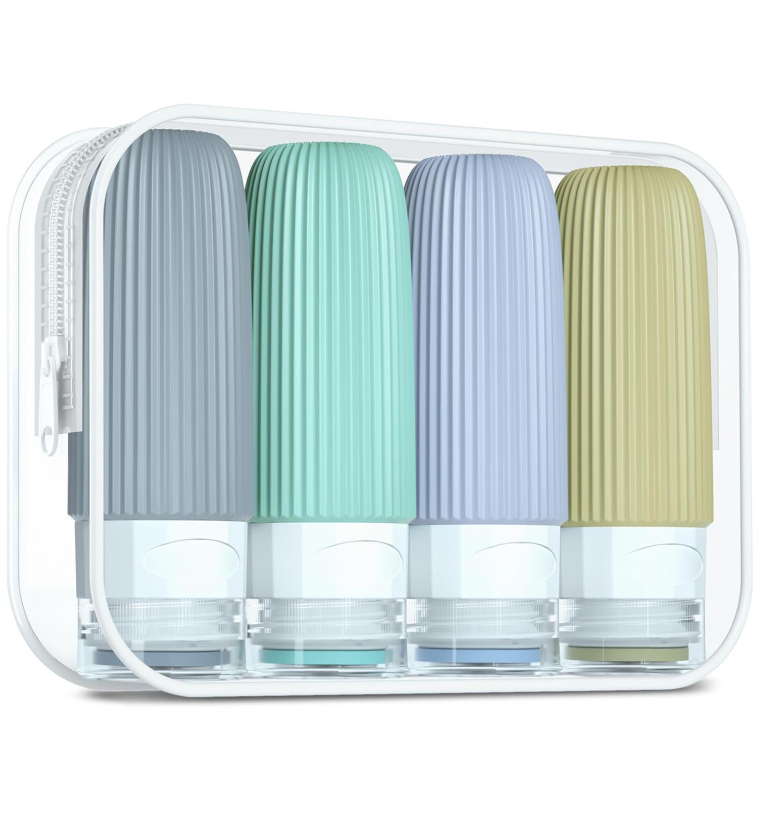Gemice Travel Bottles for Toiletries CAA Approved 60ml Silicone Travel Bottles Leak Proof Squeezable Travel Size Containers Travel Essentials for Lotion Soap Liquid Shampoo BPA Free(4 Pack) Mint - Buy Online on SooperMarket.com