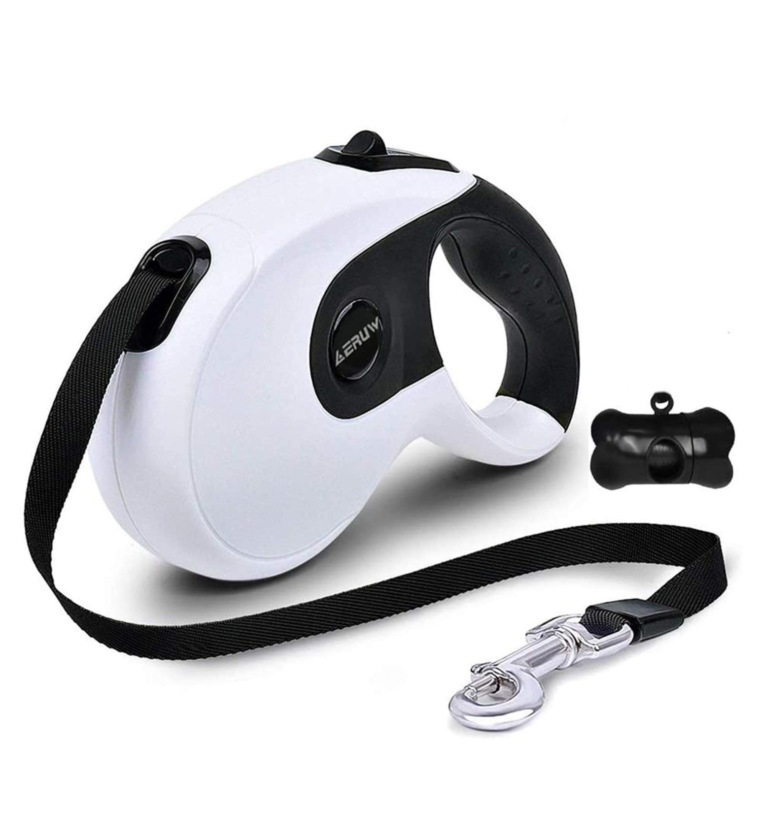 Durable Roll-Linen Dog Leash with Button Break & Lock - 5m Safety Leash for Dogs up to 40kg - Includes Bag Dispenser & Poop Pockets - Buy Online on SooperMarket.com