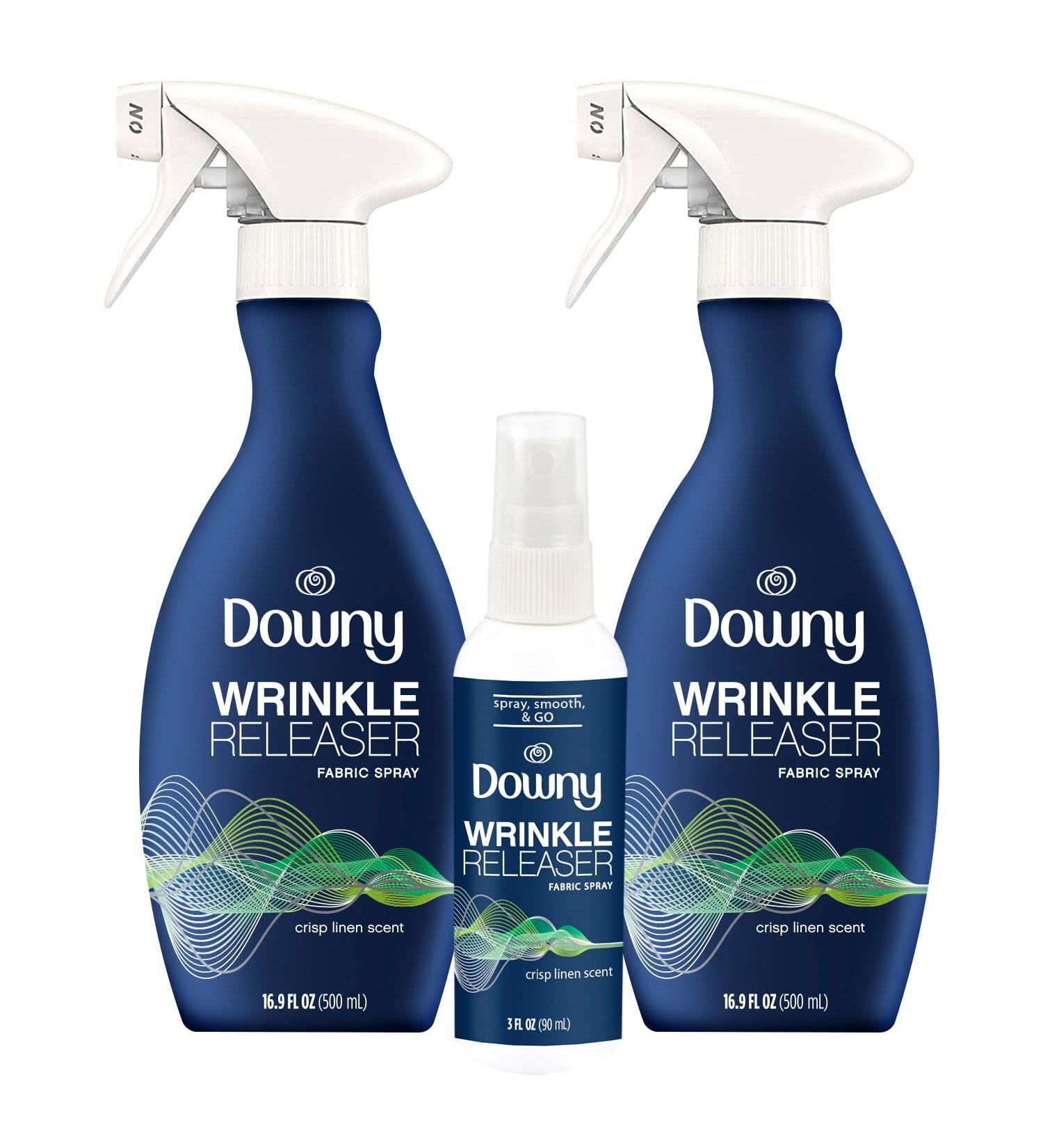 Downy Wrinkle Release Combo Pack Crisp Linen Scent - (2) 16.9 Ounce + (1) 3 Ounce