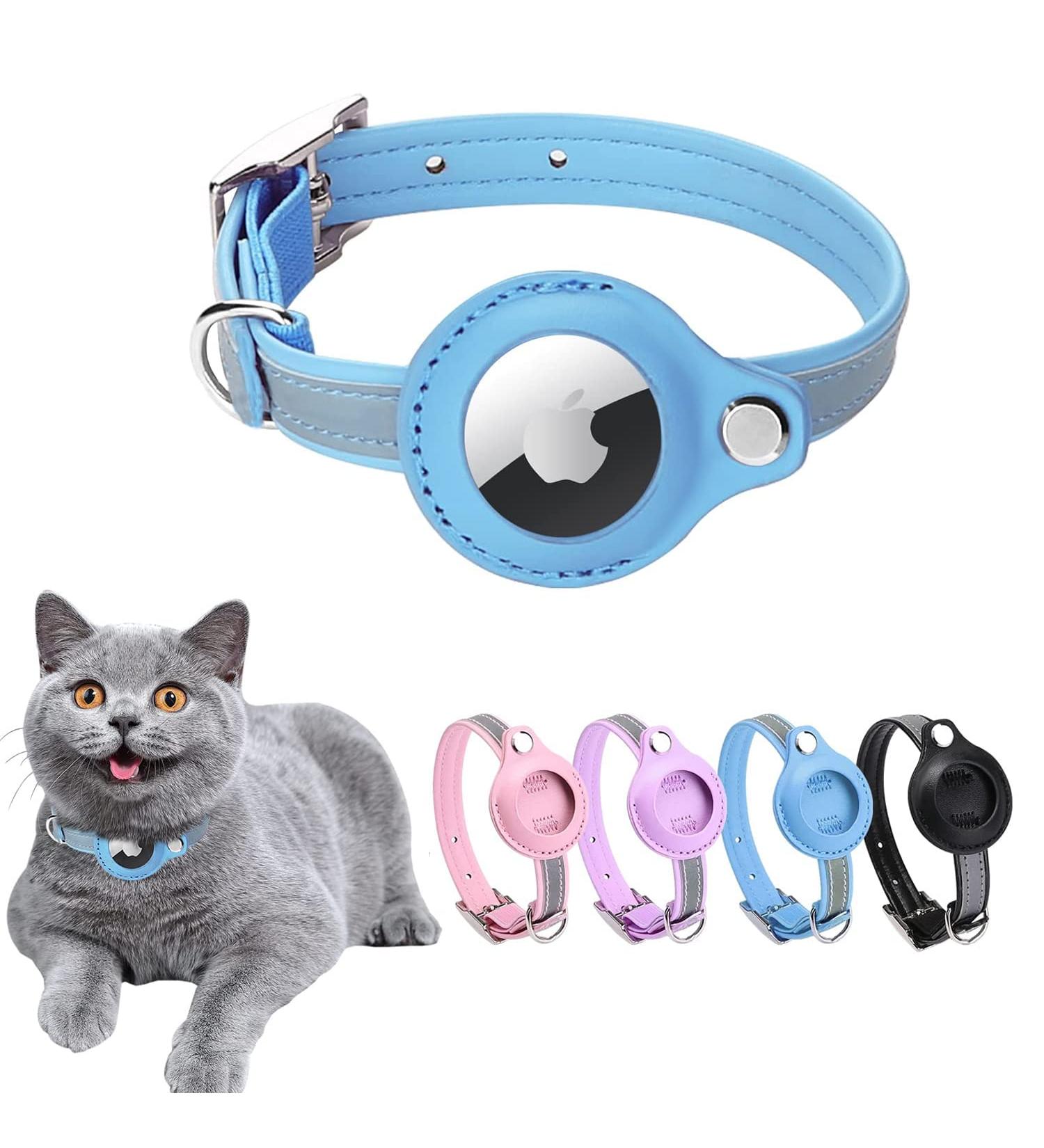 Leather Airtag Cat Neck Band - Adjustable Reflective GPS Collar for All Cat Sizes - Anti-Losing Tracker Case (Blue XS 19-26cm) - Buy Online on SooperMarket.com