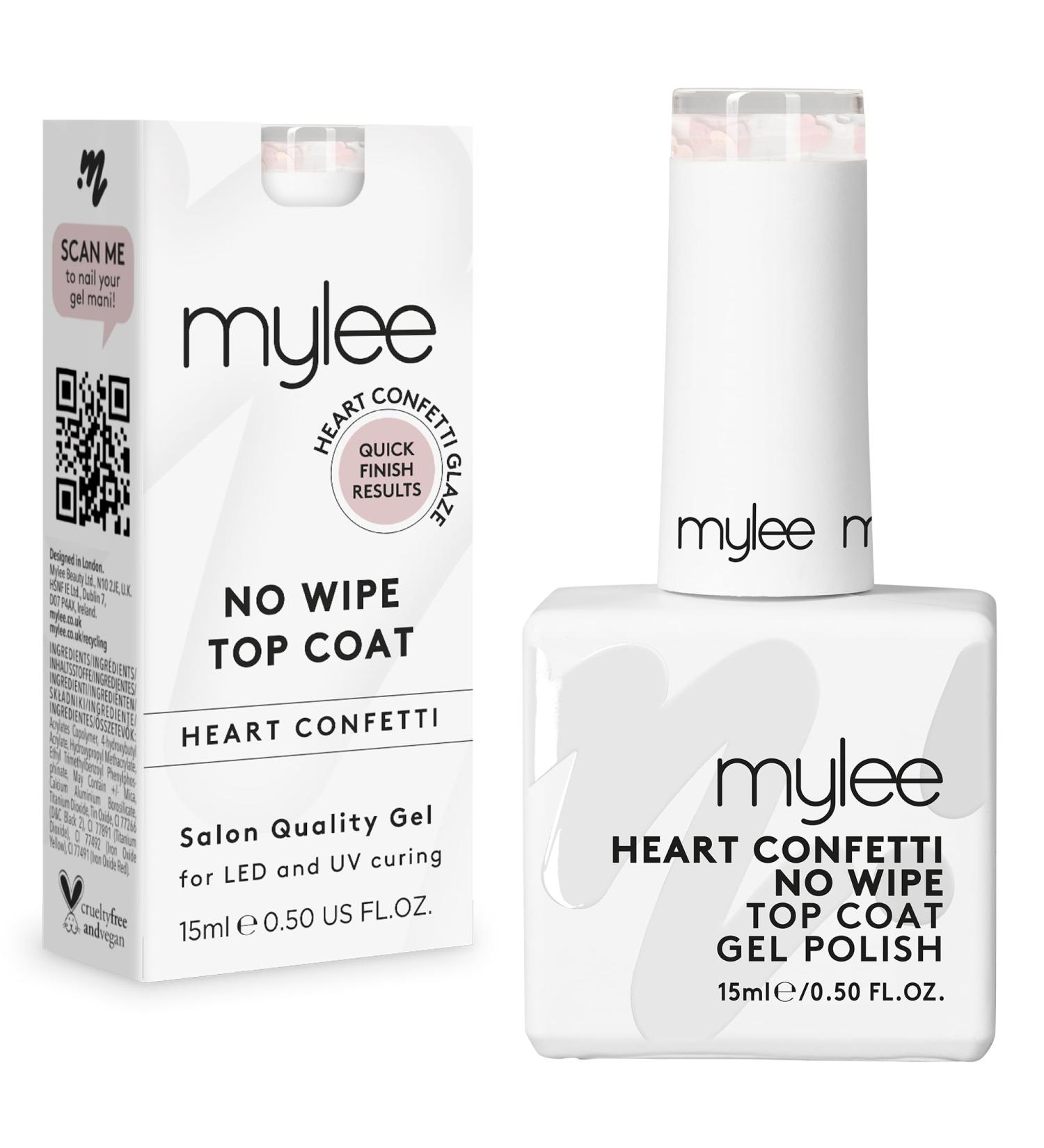 MYGEL by Mylee Nail Gel Polish Heart Confetti No-Wipe Top Coat 15ml UV/LED Soak-Off Nail Art Manicure Pedicure Professional Salon & Home Use Long Lasting Easy to Apply No Chips Durable & Safe - Buy Online on SooperMarket.com